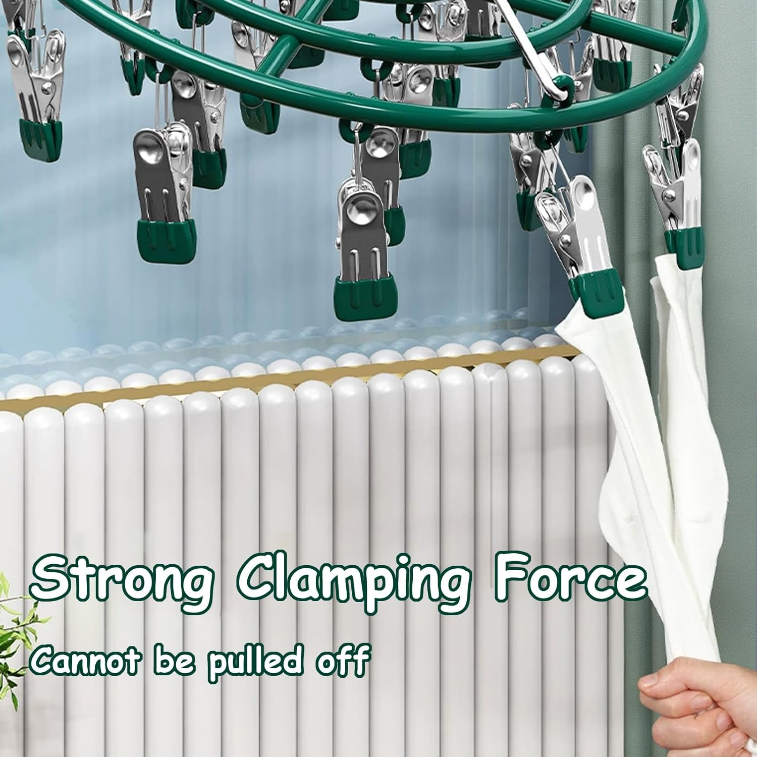 Taoluwin Clothes Hanging Dry Rack with 24 Clips, 360&deg; Rotating Metal Clip Hanger, Rustproof Aluminum Drying Rack for Socks, Bras, Underwears, Gentle Non-Slip Clamps image number 2