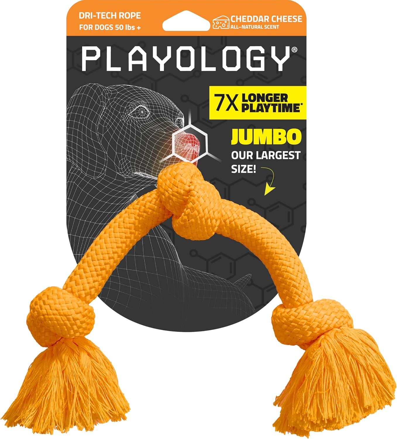 Playology Dri-Tech Rope Scented Dog Toy, Durable Fiber Technology Resists Tearing and Wicks Away Slobber, Cheddar Cheese (Medium)