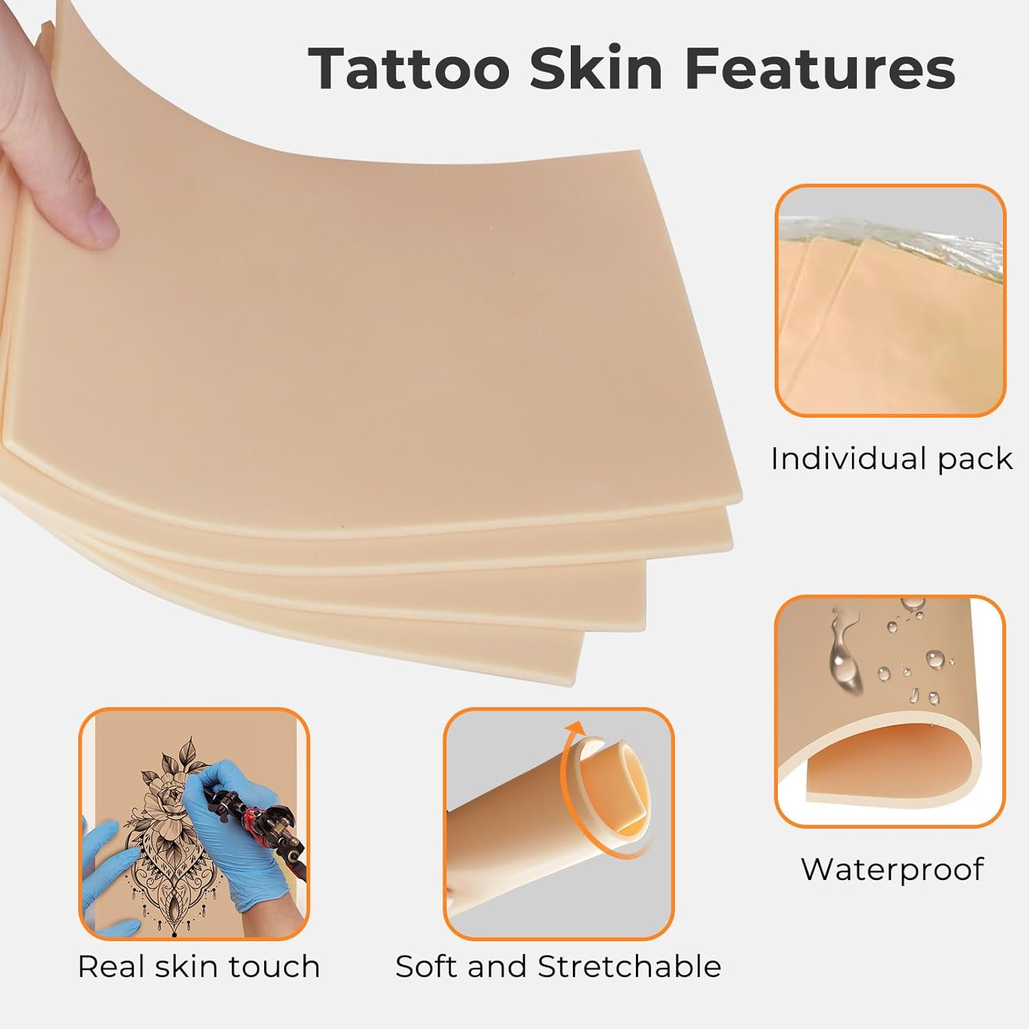 3Mm Tattoo Practice Skins - 10-Pack Professional Thick Silicone Sheets (5.6"X7.5") - Realistic Tattoo Skin for Training, Perfect for Beginners & Artists - Durable Fake Skin for Machine Practice image number 5