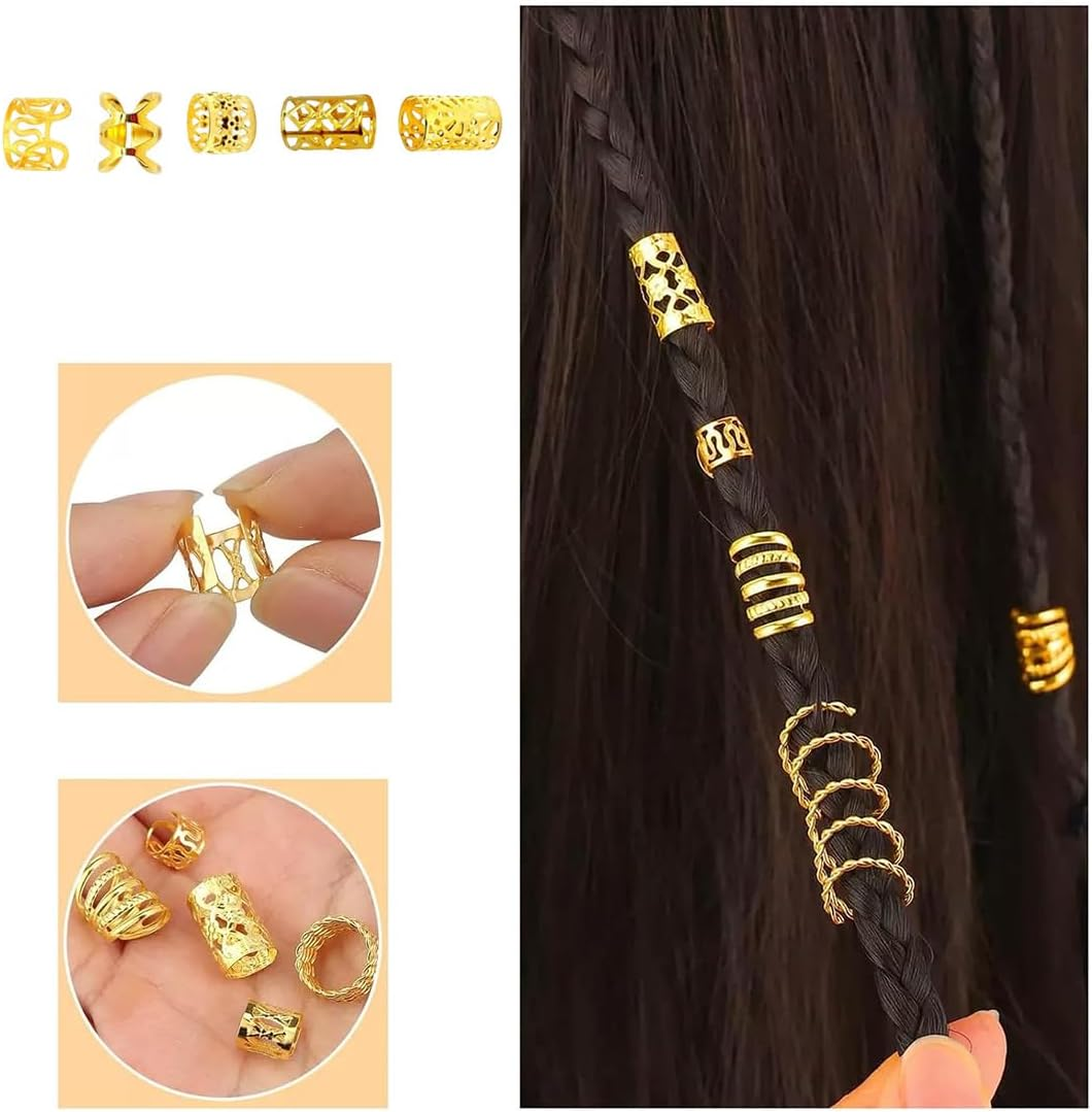 SULIUDAJI 100 Gold Hair Accessories for Braids, Loc Jewellery, Cuffs, Clips, Spirals, Dreadlocks - Men & Women