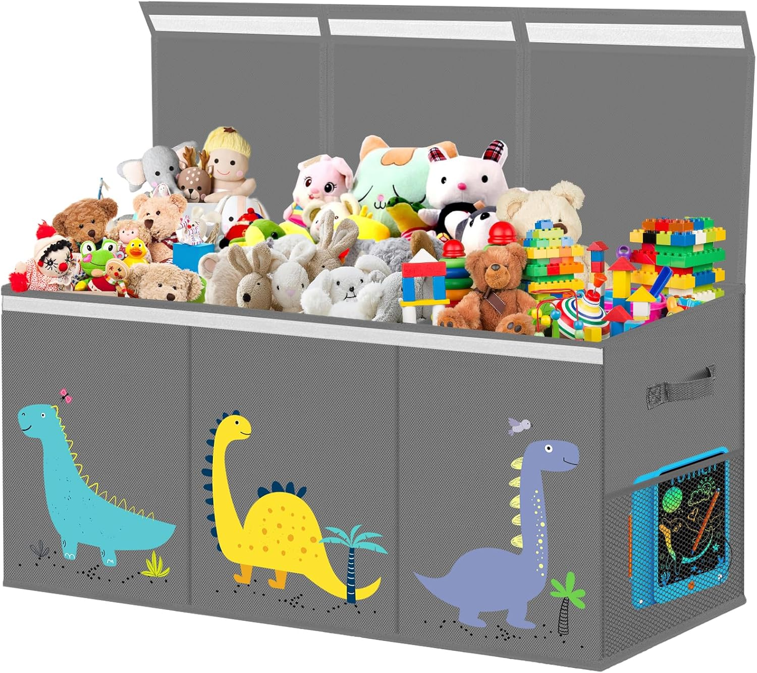 VERONLY Extra Large Toy Box Storage for Boys Girls - Collapsible Toy Chest Organizer for Kids,Toy Bin Container with Lid and Handles for Clothes, Nursery, Playroom, Bedroom,Stuffed Animals,Quilt(Grey) image number 4