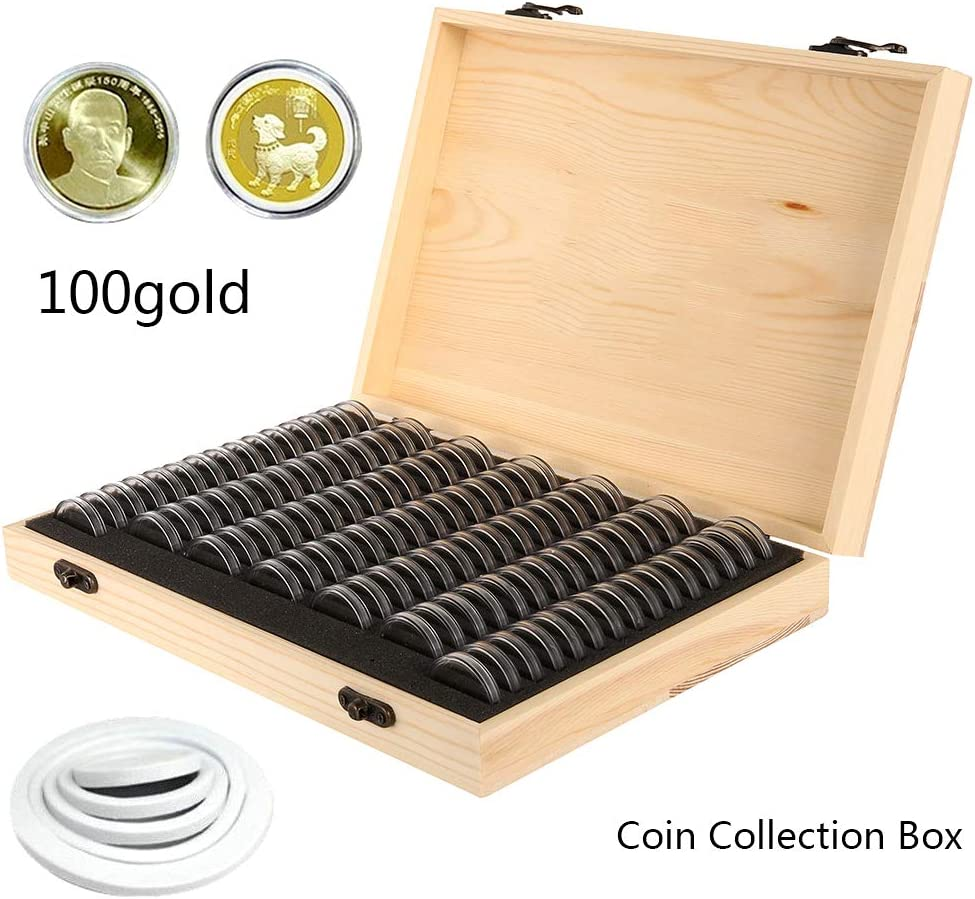 100 Grids Coin Collection Box Wooden Coins Storage Case Commemorative Coin Holder Container Protection Organizer Box