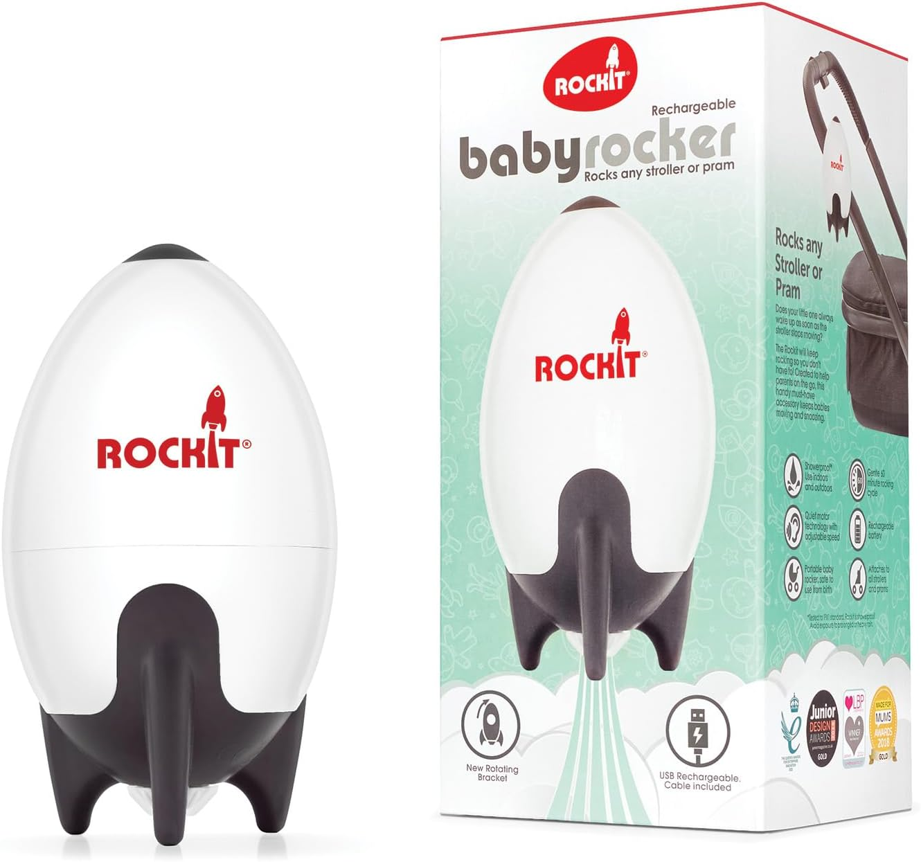 Rockit Rocker Rechargeable - Baby Sleep Aid Gently Rocks Any Stroller or Buggy, Adjustable Speed with 60 Minute Timer - Fits All Pushchairs & Prams to Create a Baby Bouncer image number 2