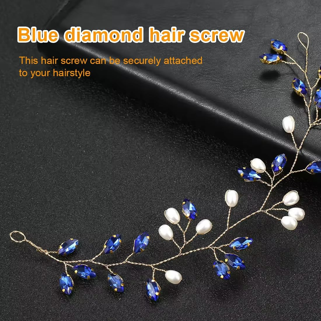 LQIOACU Headpiece Wedding Blue Headpiece Bridal Hair Vine Crystal Headband Sparly Leaf Hair Vine Part Prom Hair Accessories for Bridesmaid and Flower Girls image number 1