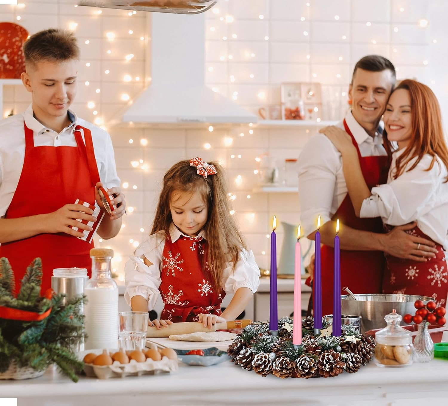 Christmas Product | 4 Pack Advent Candle Set, 3 Purple and 1 Pink Taper Candles, 10 Inch Smokless and Dripless Candlesticks Bulk for Advent Christmas Seasonal Celebration