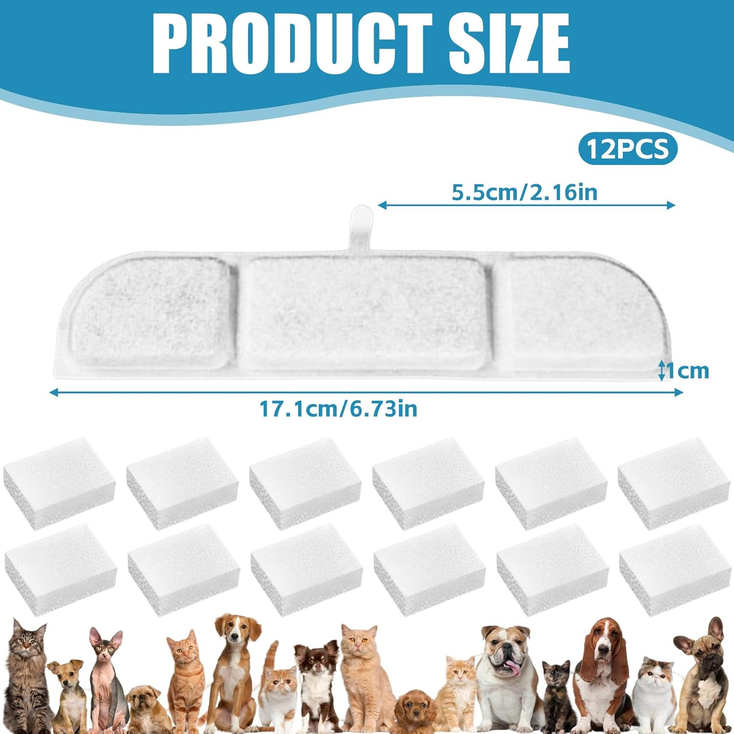 Pack of 12 Cat Fountain Filters for Drinking Fountains, Replacement Filters 12 Pieces Carbon Filters and 12 Pieces Foam Filter, Activated Carbon Filter Drinking Fountain Replacement Carbon Filter image number 3