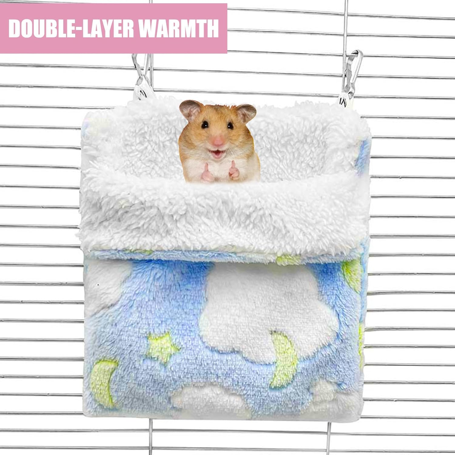 2 PCS Plush Rat Hammock, Warm Guinea Pig Hammock, Rat Hammocks for Cage, Hanging Hamster Hammock, Ferret Hammock Portable, Small Animals Cozy Sleeping Playing Hideaway (Pink,Blue) image number 5