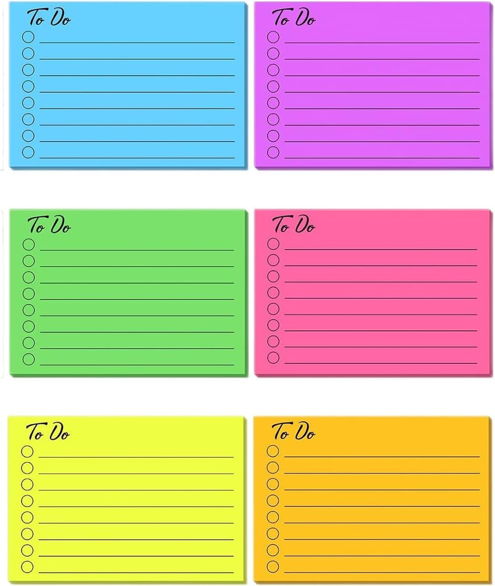 Bluejunior 6Pack to Do List Sticky Notes,Colourful Lines Self-Stick Sticky Notes,Post It Note Tags for Planner(300Sheets) image number 1