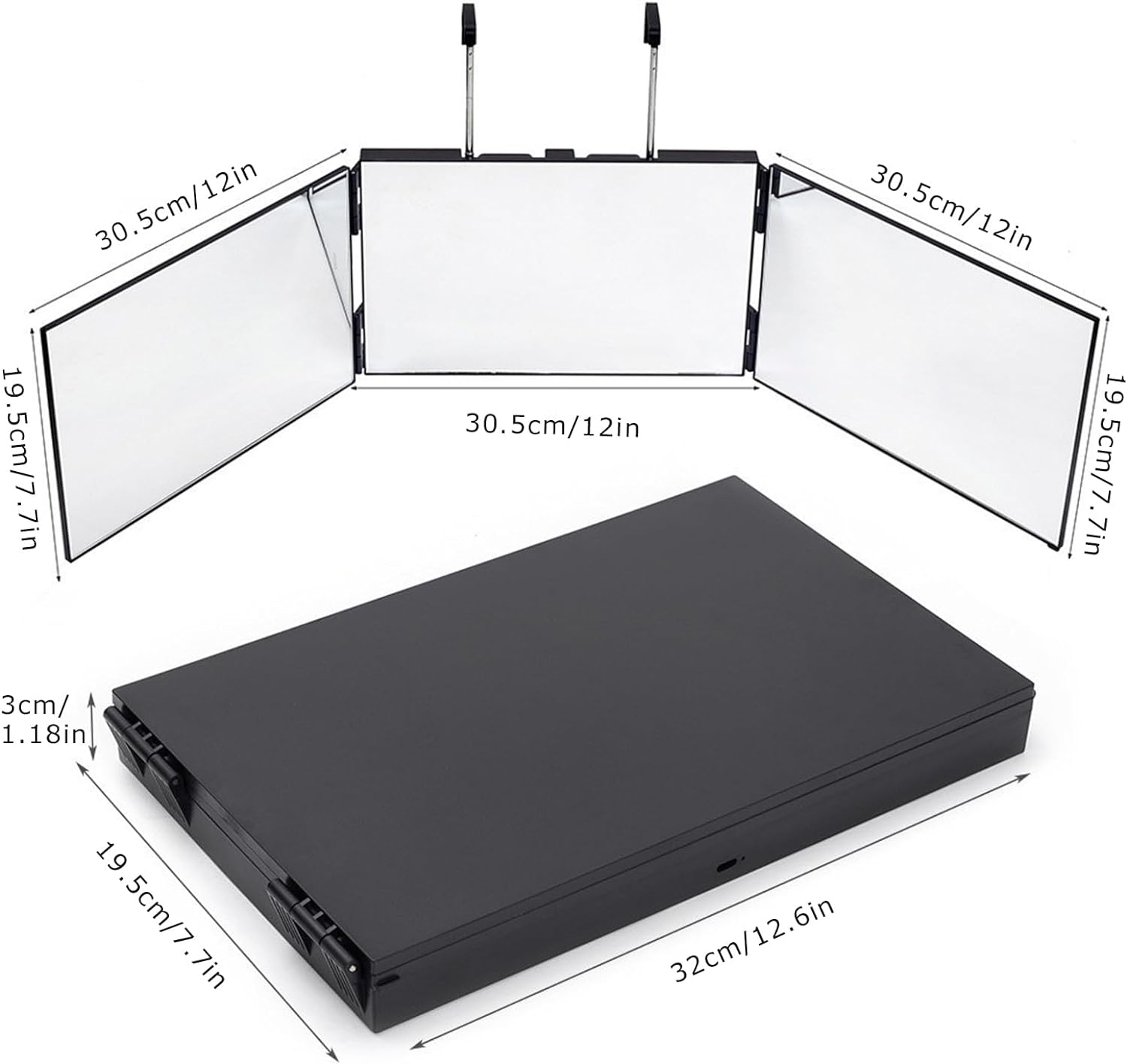 3 Way Mirror for Self Hair Cutting, 360 Trifold Barber Mirrors 3 Sided Makeup Mirror to See Back of Head, Used for Hair Coloring, Braiding, DIY Haircut Tool Are Good Gifts for Men Women (Without LED)