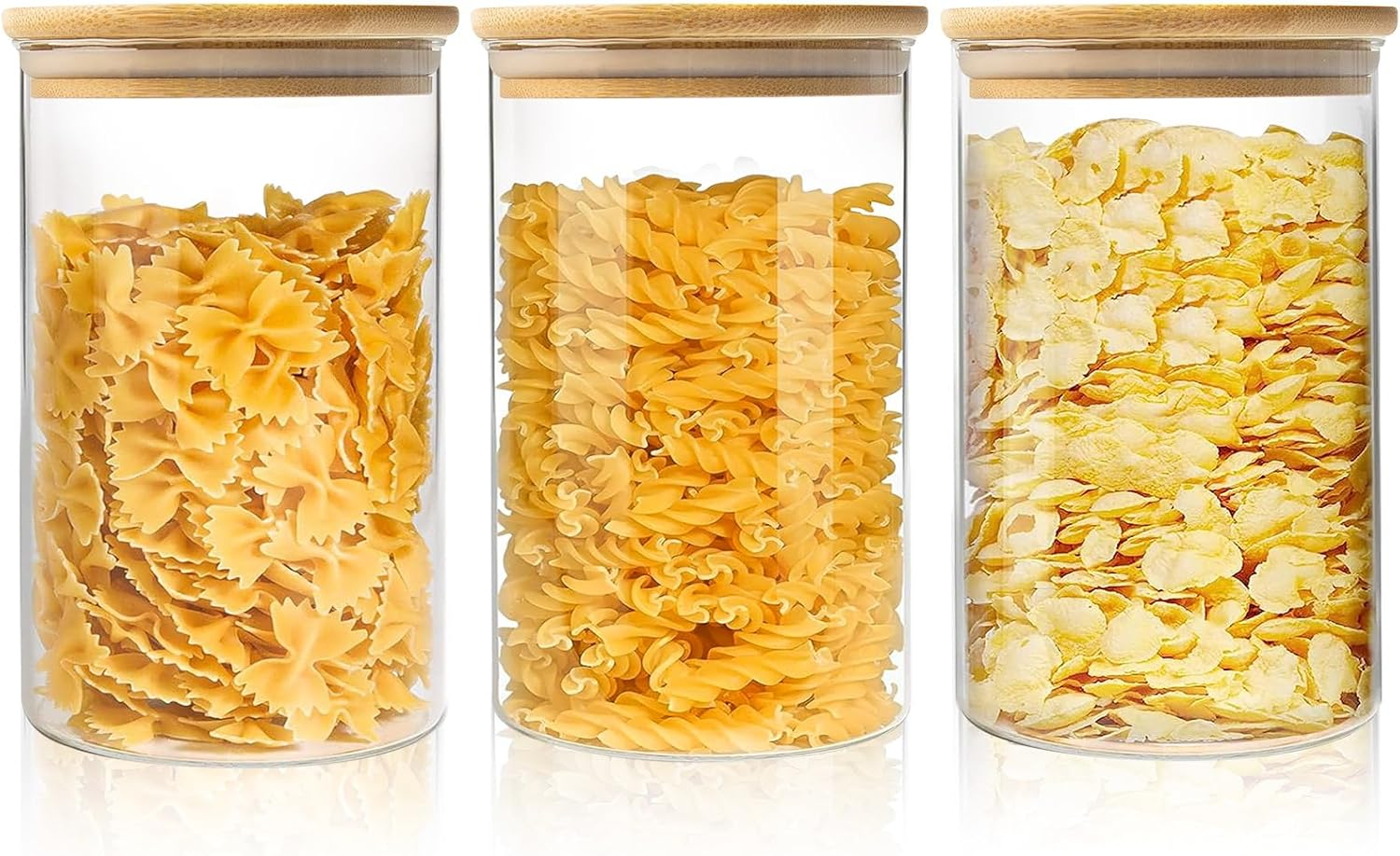 ENLOY Glass Food Storage Jars 32 OZ Set of 3, 3 Pack Airtight Food Storage Jar with Bamboo Lid, Clear Food Canisters for Nuts, Coffee Beans, Sugar, Flour, Snacks, Spice and More (950Ml) image number 3