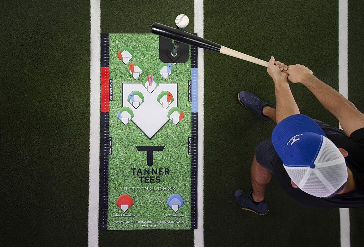 Tanner Hitting Deck | Softball Baseball Hitting Mat for Batting Tee Practice, Hitting Mat to Learn Proper Tee and Foot Placement for All Points of Contact, Beginners and Coaches, 29X60 Inches, Green image number 4