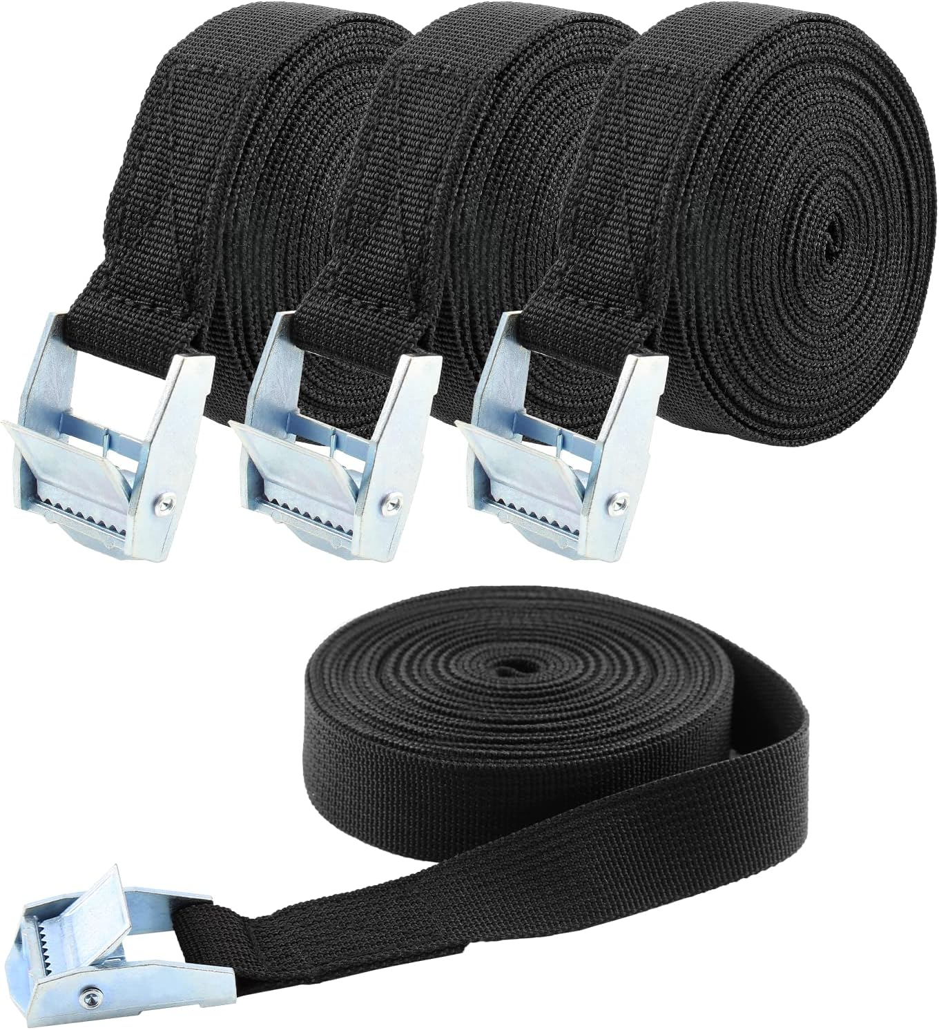 Uenhoy 4 Pack 3.28Ft (1M) Cam Buckle Tie down Straps Heavy Duty Lashing Straps Black Nylon Tie-Down Straps with Lock Buckle, up to 600Lbs, 3.28' X 1" image number 2