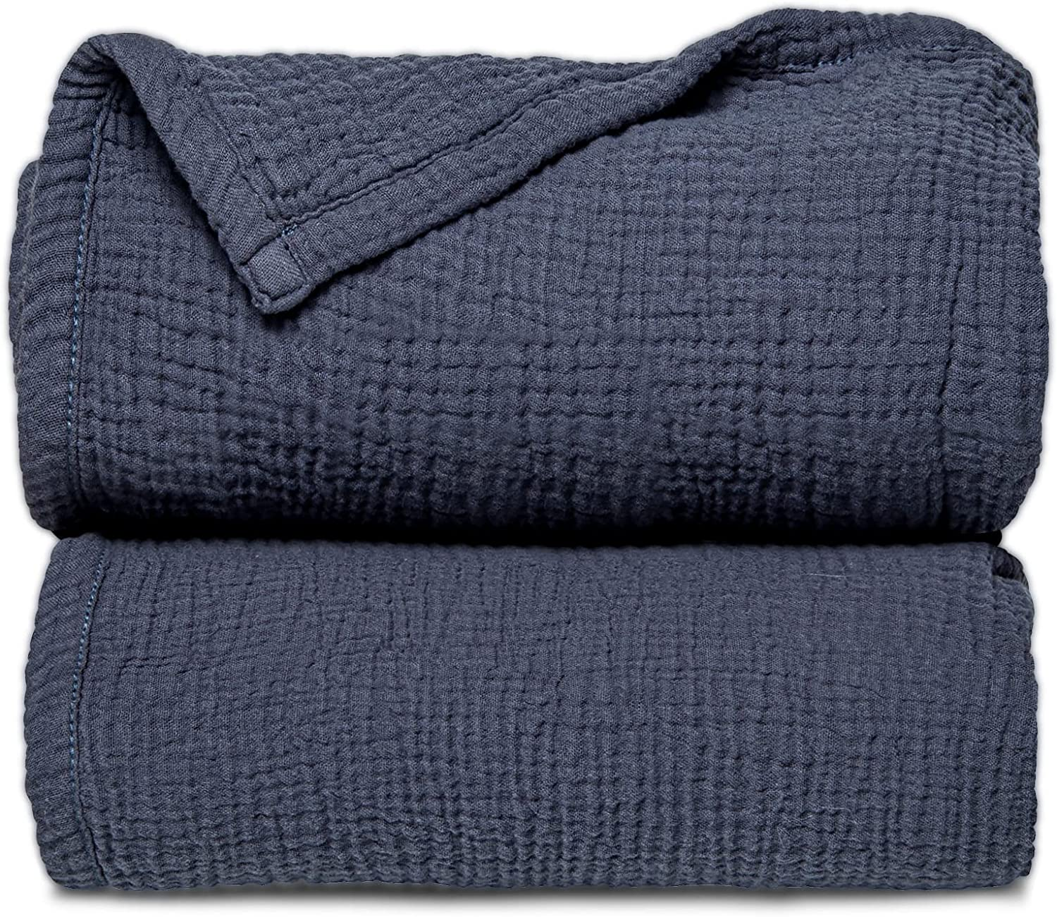 Lulu Moon Baby Blankets Muslin - Soft Cotton Crib Blanket Newborn - Toddler Quilt for Boys and Girls(Blue)