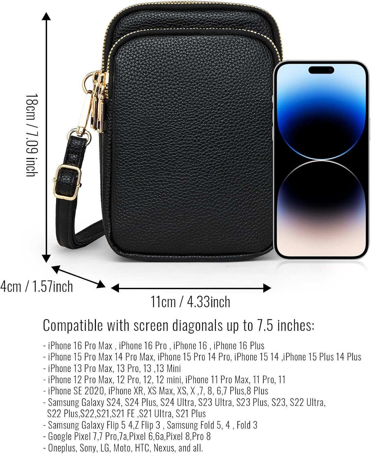 Casecond Mini Bag Women'S Mobile Phone Shoulder Bag Small Mobile Phone Case for Hanging with Purse Shoulder Bag Wallet Crossbody Bag for Iphone 16 Pro Max 15 14 13 Samsung Xiaomi up to 7.5 Inches image number 2
