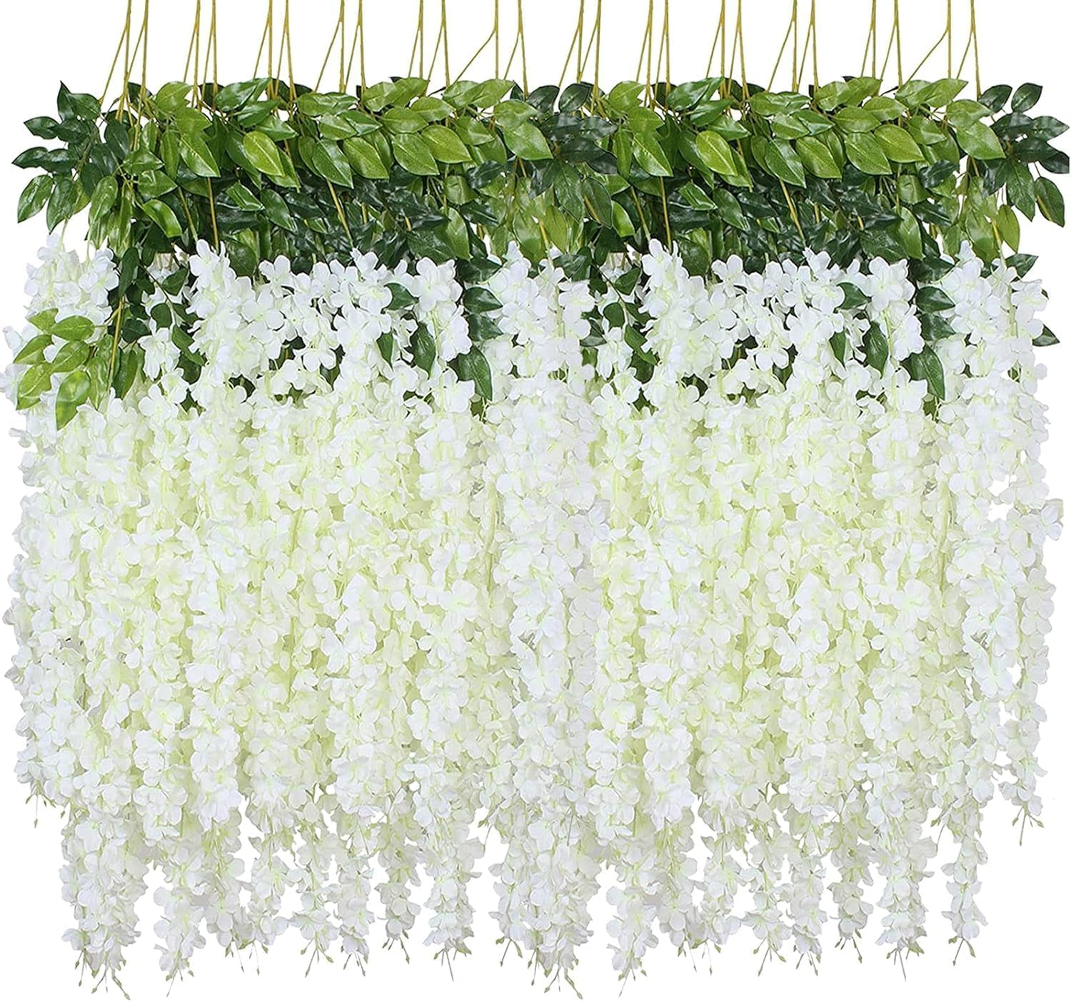 Fake Hanging Flowers - 12 Pieces 3.75 Feet/Piece Artificial Wisteria Vine Ratta Hanging Garland Silk Flowers for Home Party Wedding Decor (White)