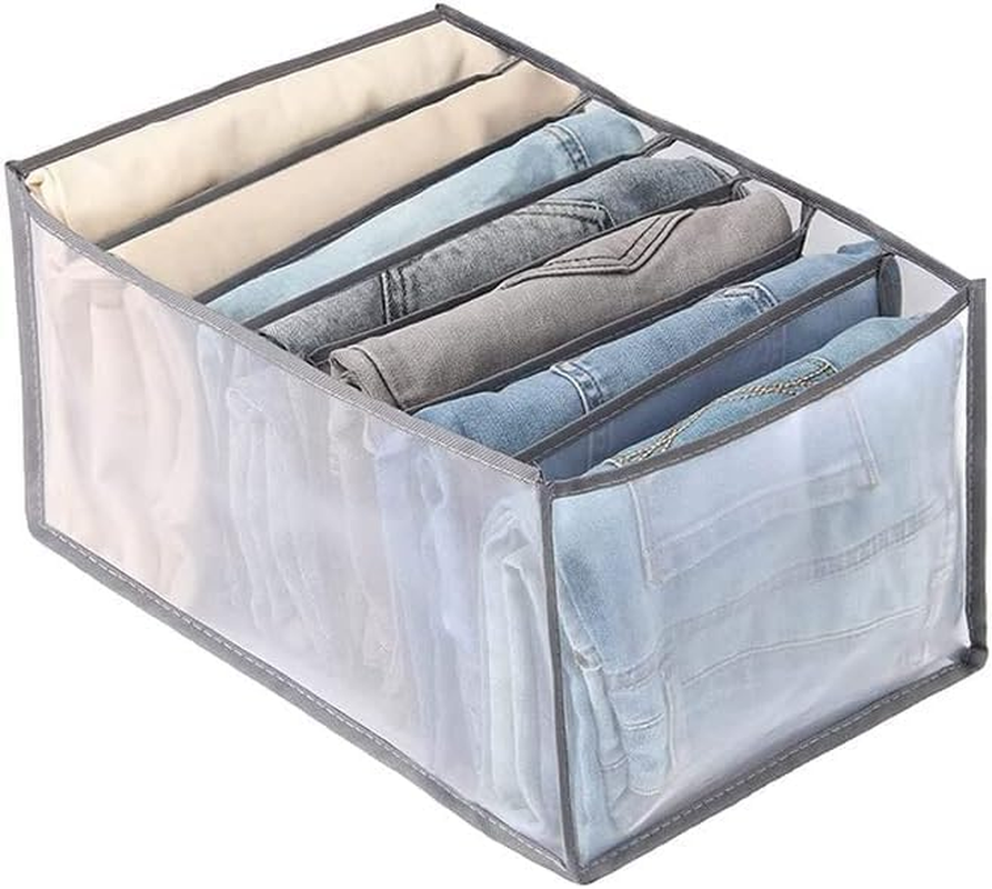 LEDON Wardrobe Clothes Organiser 7 Grids, White/Grey Foldable Clothes Storage Box for Home Storage & Organisation, Clothing & Closet Storage for Clothes, Jeans, Pants (Grey L 5PCS)