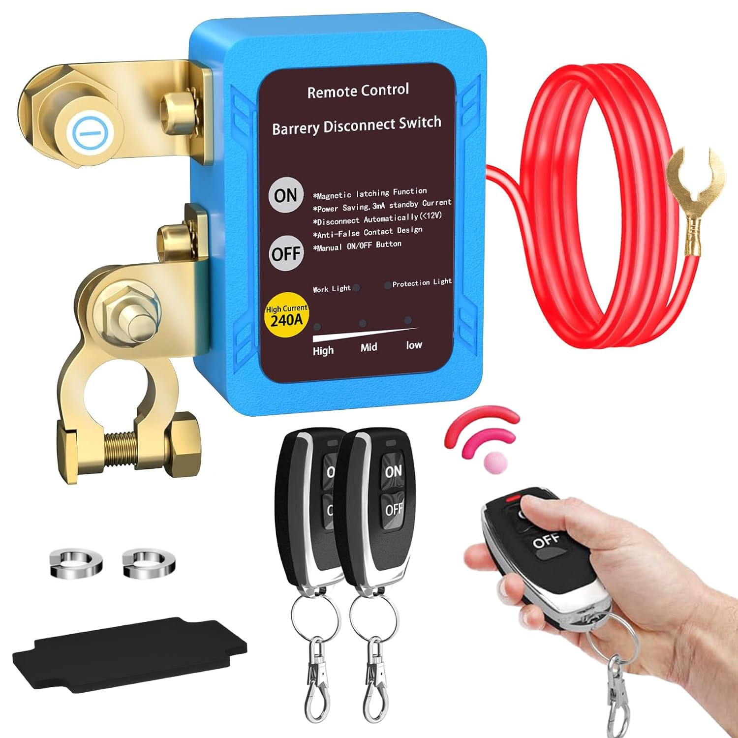 12V 250A Remote Battery Disconnect Switch Blue Kill Switch Auto Car RV ATV Truck Marine Boat image number 5