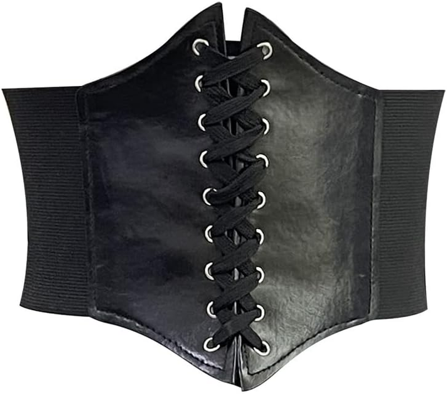 Lace Tied Waspie Corset Belt, 1Pc Womens Corset Belt,Pu Leather Wide Elastic Waist Belt Costume Retro Wide Tied Waspie Belt,Lace-Up Cinch Elastic Waist Belt Tied Costume Waspie Waist Belt