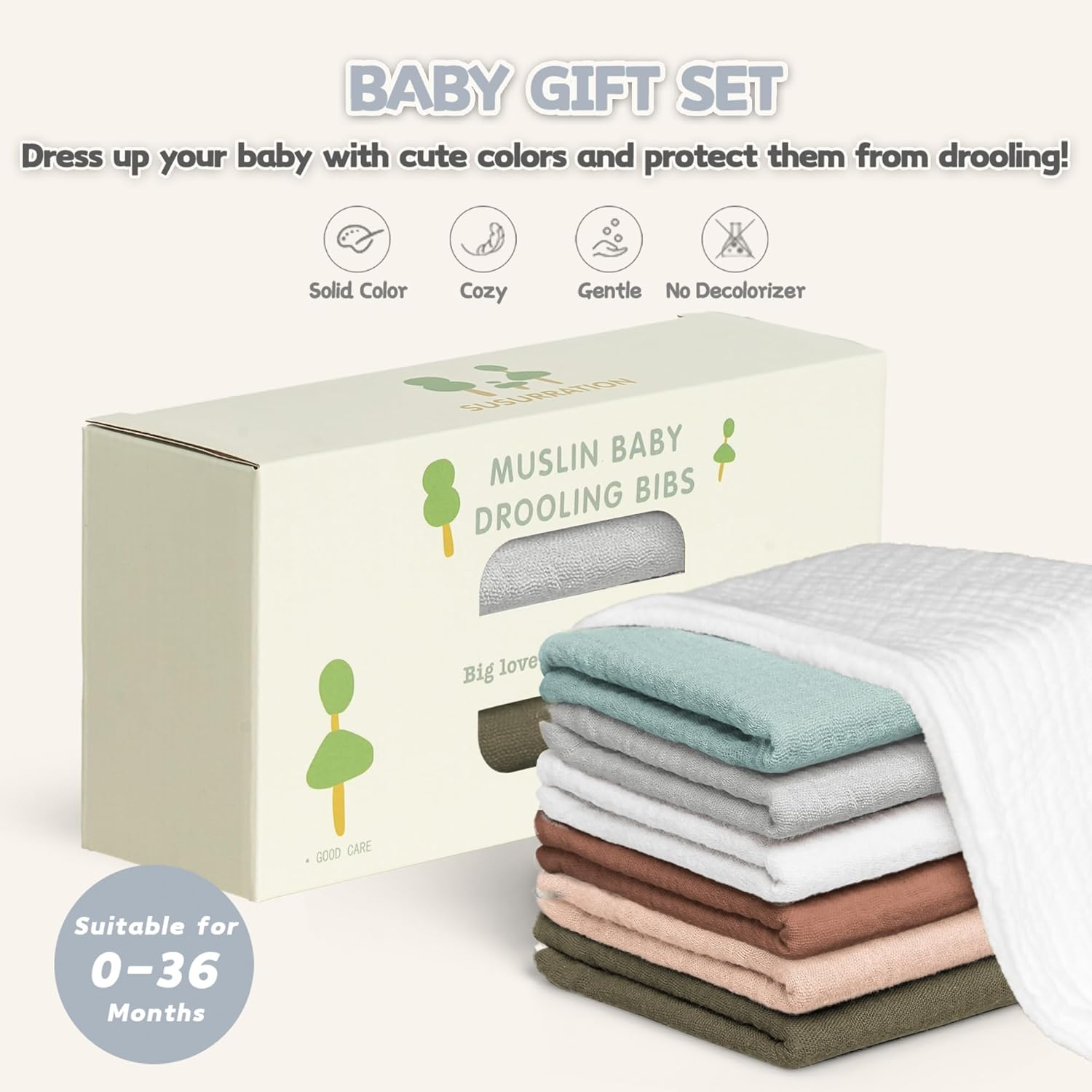 Susurration Muslin Baby Drool Bibs Soft Square Adjustable Baby Bandana Bibs for Unisex Girls & Boys image number 4