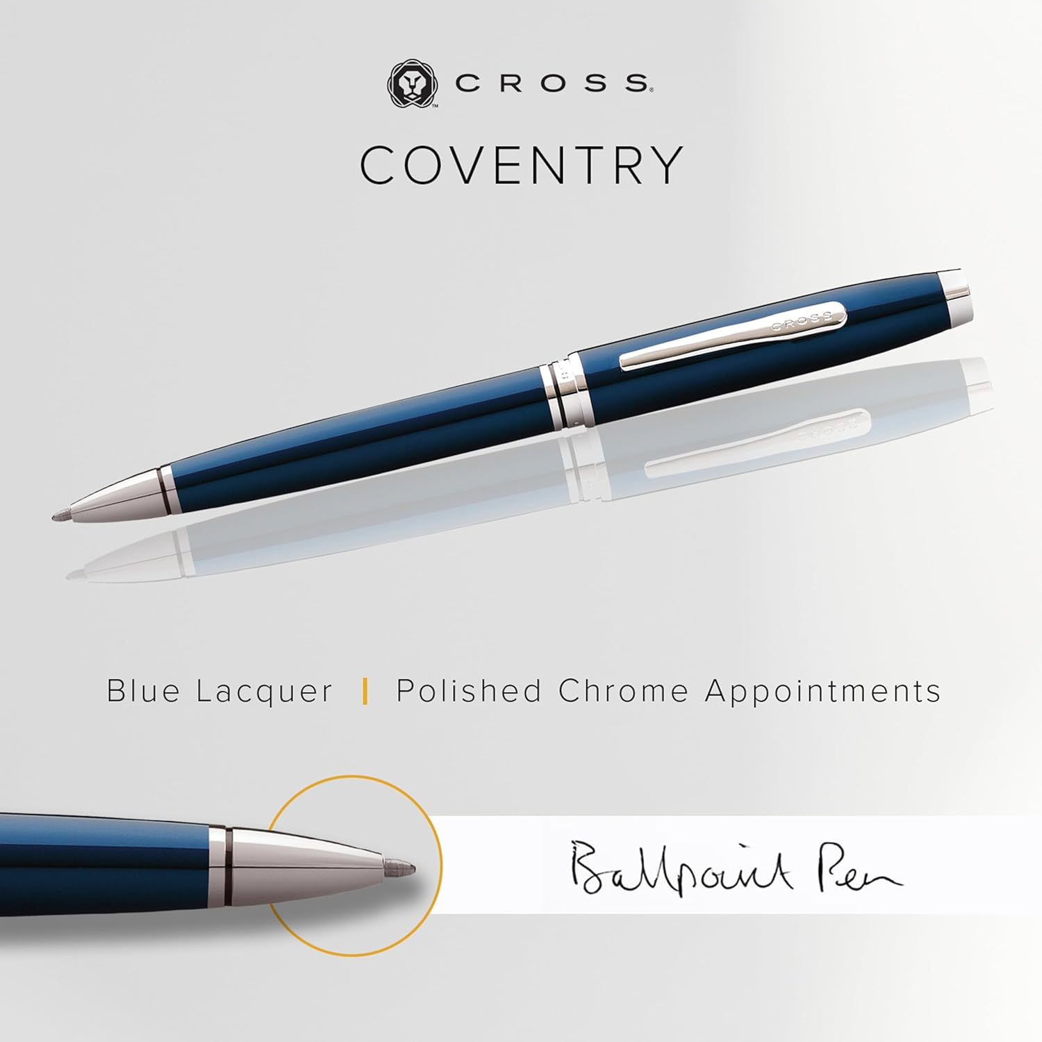 Cross Coventry Ballpoint Pen, Blue Lacquer with Chrome Finish image number 5