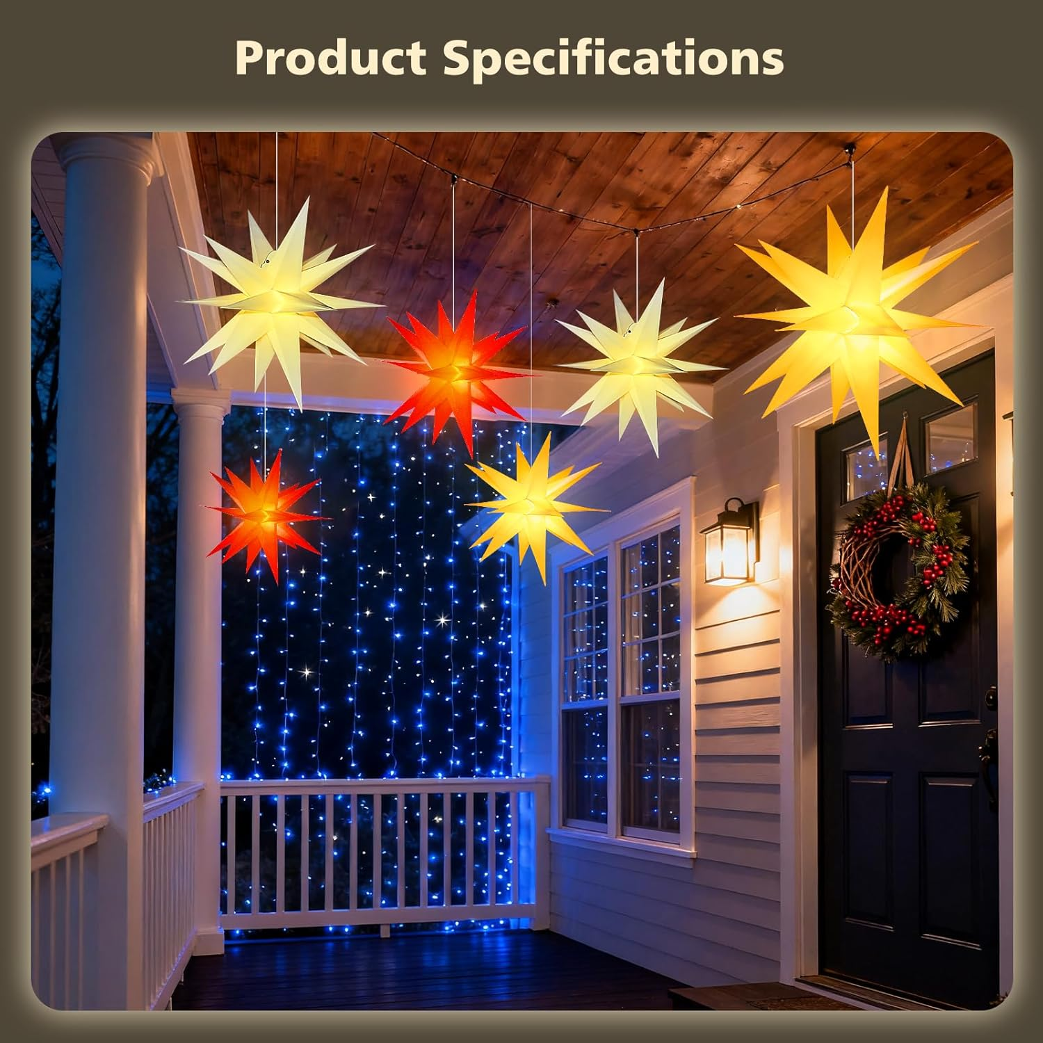 BAYHT 60 Cm Christmas Star Illuminated, 3D LED Christmas Tree Topper, Star Battery with Timer, Advent Star for Decorating Christmas Tree, Courtyard, Balcony and Garden image number 3