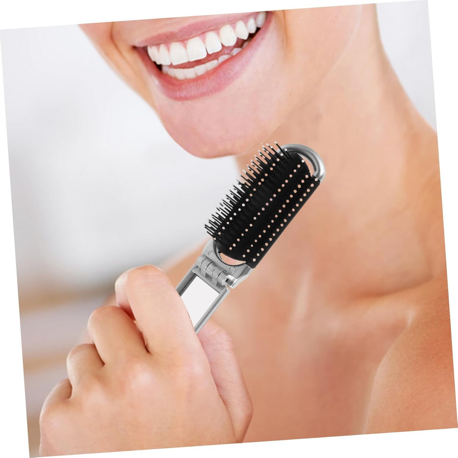 ERINGOGO Folding Hair Brush with Mirror Compact Brush for Handbag Durable Stylish Pocket Hair Brush for Quick Makeup Touchups Sleek Foldable Design
