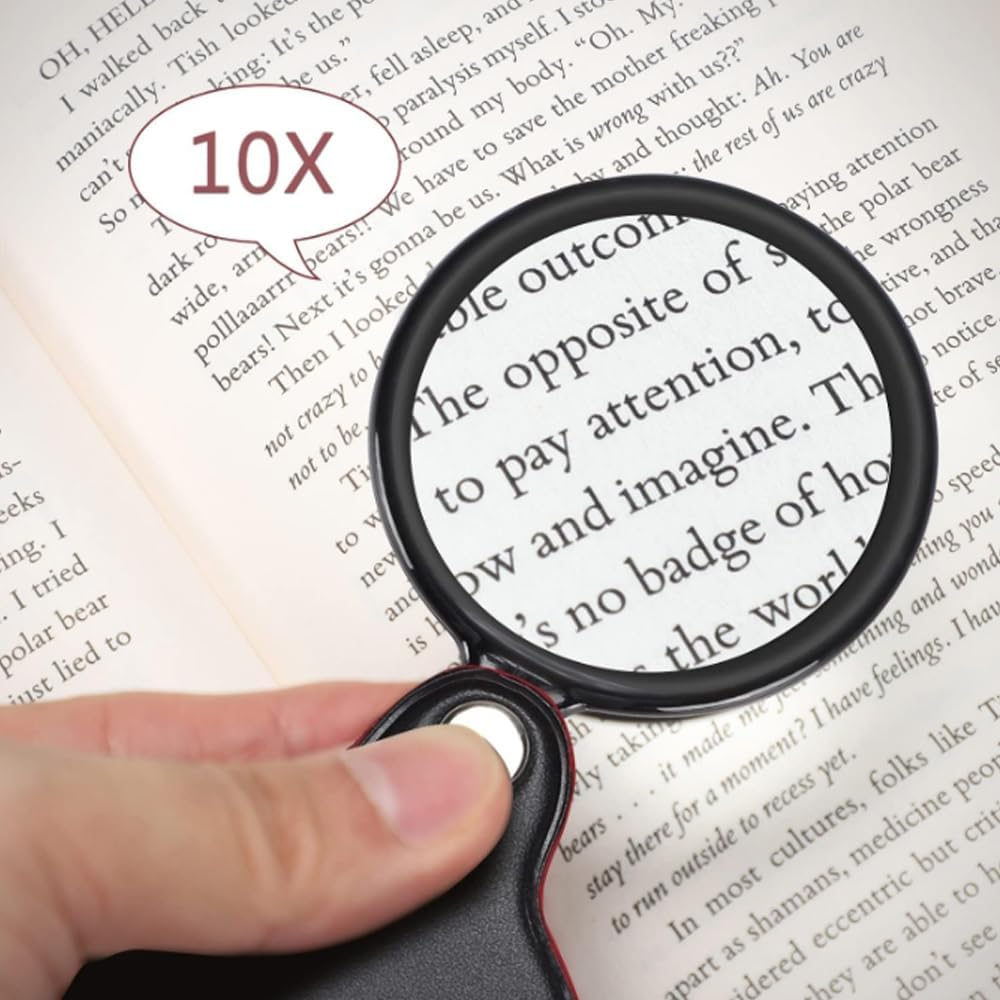 10X Small Magnifying Glass, 2PCS Pocket Magnifying Glass,Folding Magnify Glass,With Rotating Protective Holster for Reading, Books, Jewelry image number 5