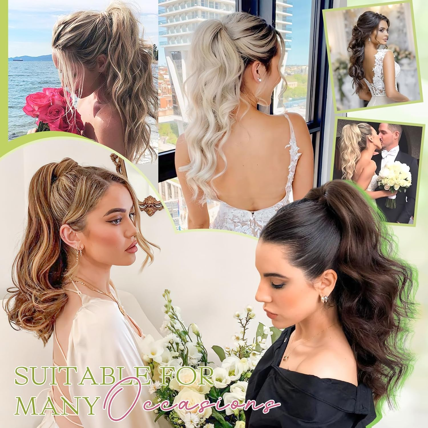 Ponytail Extension Claw 18" Natural-Looking Synthetic Wavy Long Pony Tails Hair Extensions Dark Black Clip-In Hairpiece for Women image number 3