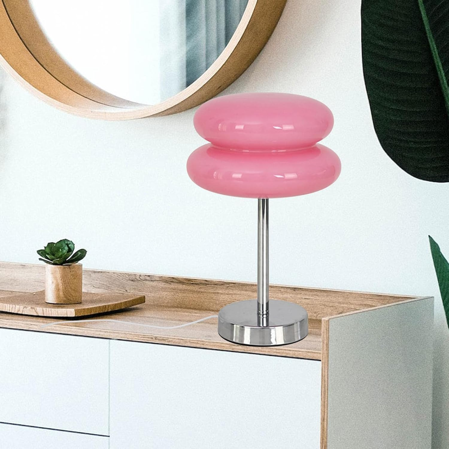 Fenteer Nordic Egg Pie Mushroom Table Lamp Modern Fashionable USB Table Lamp 3 Color Change Durable for Dresser Desk Lamp Bedside Living, Pink - White image number 3
