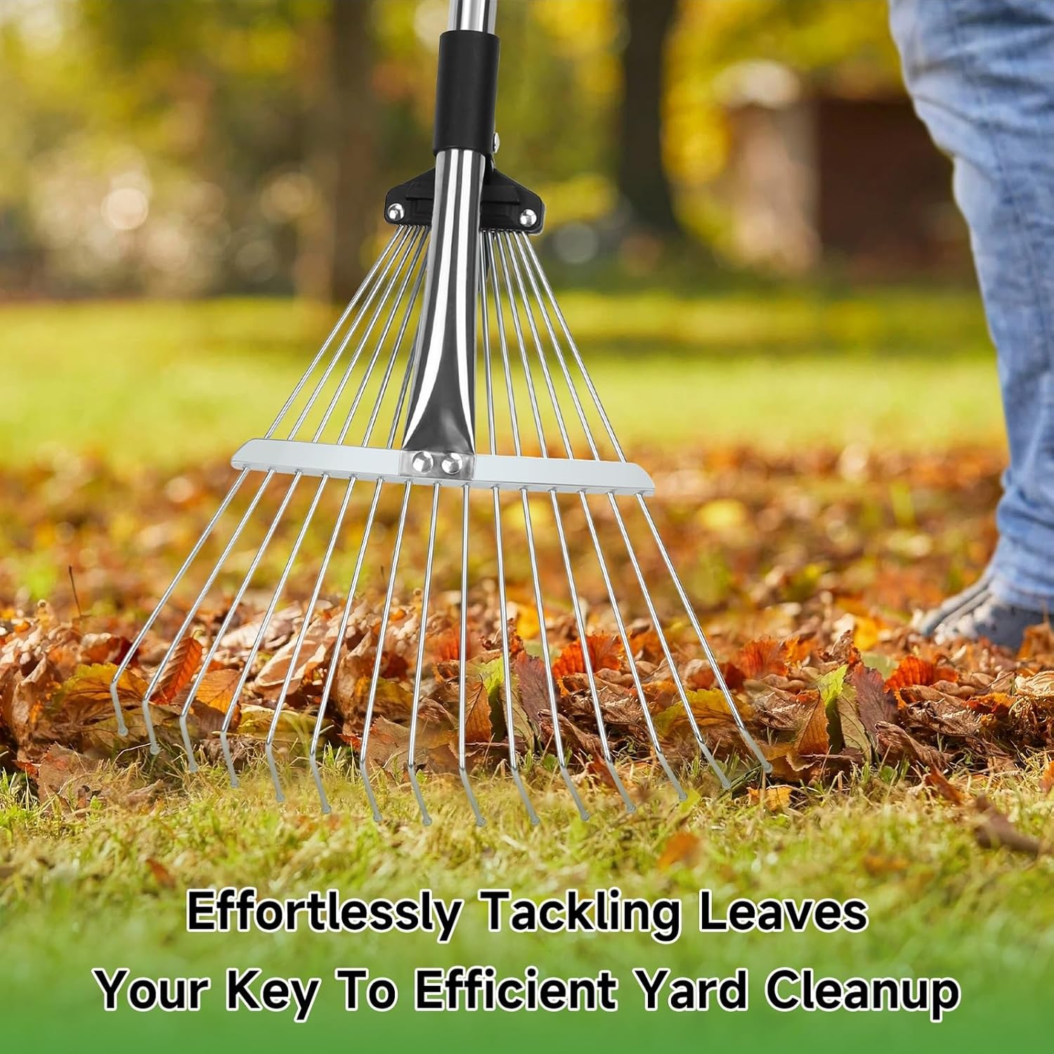 KOMCLUB Metal Rake 68&rdquo; ,Garden Expandable Leaf Rake with Adjustable Handle, Adjustable Head, Thatch Rake Leaf Collector, Rakes for Garden Lawn Yard Flower Bed Cleaning image number 5