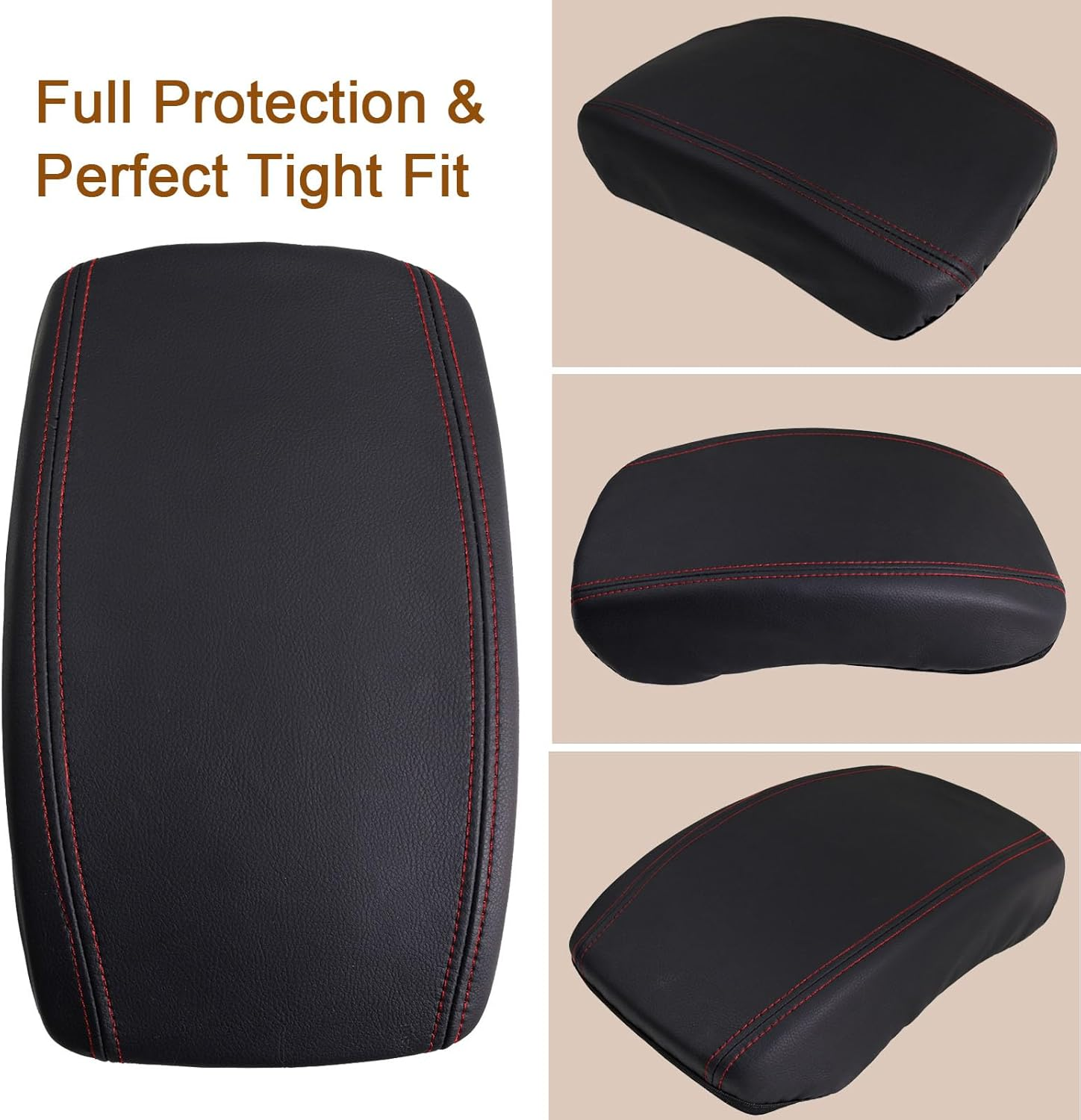 Car Armrest Fit 2024 Ranger Armrest Cover for Ford Ranger 2024 Accessories,Leather Center Console Cover Protector Compatible with 2024 Ford Ranger Xl/Xlt/Lariat(Red Stitches) image number 2