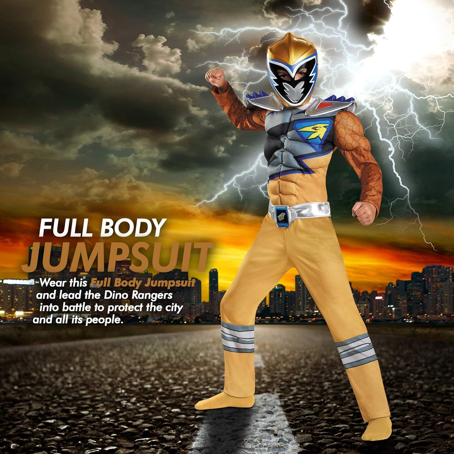 Power Rangers Dino Charge Gold Classic Muscle Child Costume image number 1