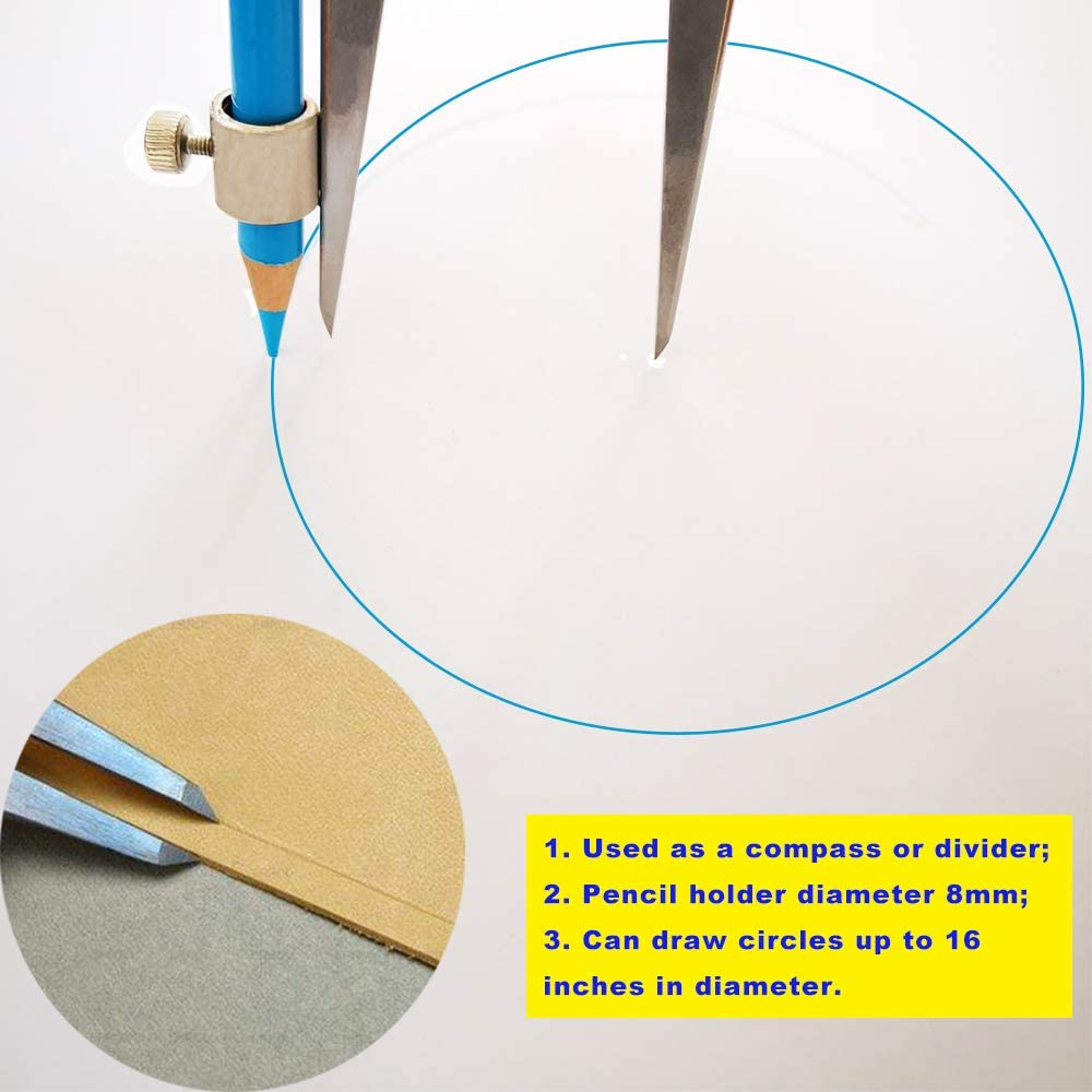 ZLKSKER 8" Precision Spring Wing Divider/Scriber with Pencil Holder, Steel Pencil Compass, Flat Leg Divider