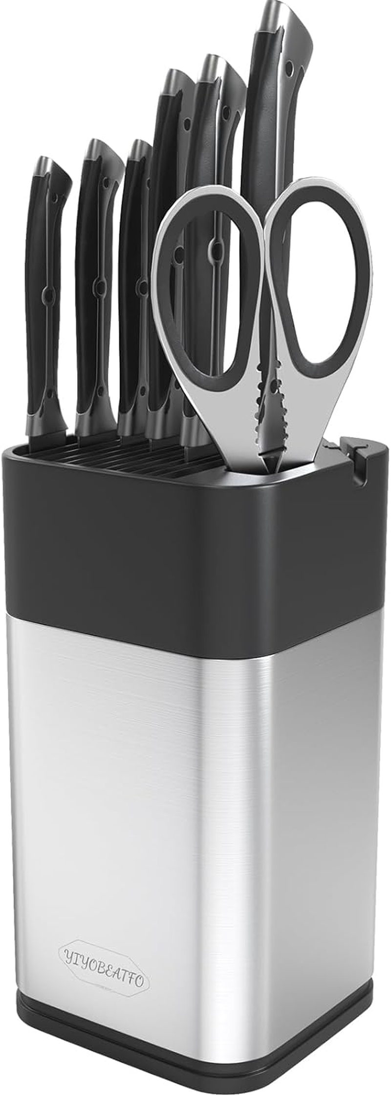 Knife Block Holder,Universal Knife Block without Knives, Space Saving Knife Storage and Protect Blades, Unique Modern Design with Knife Sharpener and Scissor Slot. image number 1