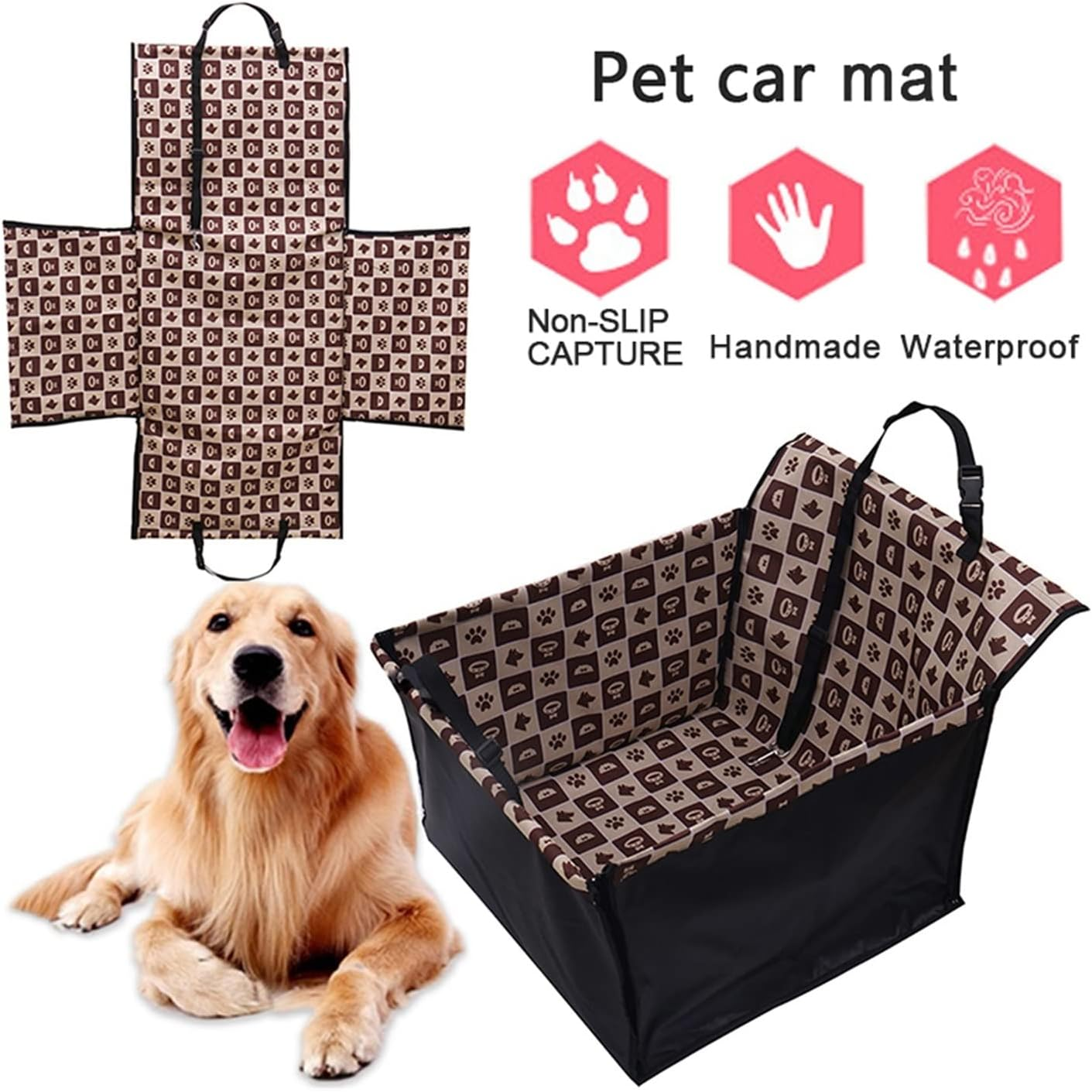Dog Car Seat Cover Car Seat Covers for Dogs Car Seat Kennel Protectors Folding Dog Bag Baskets Dog Hammock(Size:Purple) image number 3