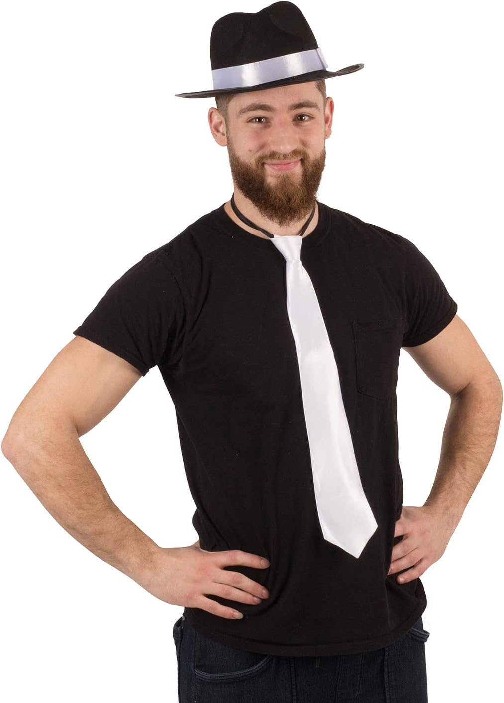 Tigerdoe Fedora Gangster Hat - Mobster Costume - Felt Hat & White Neck Tie - (2 Pc Set) Fedora Hat image number 3