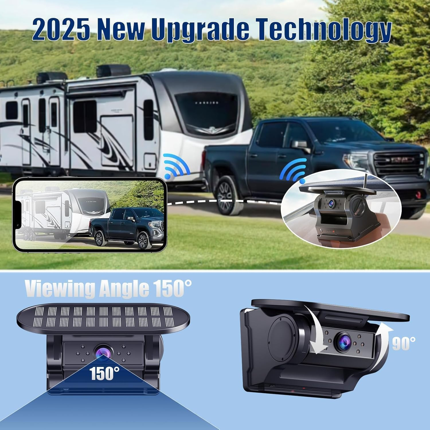 7JI Wifi Magnetic Solar Wireless Backup Camera, Rechargeable 1080P Rear View Camera for Truck RV Trailer Car, DVR Recording Night Vision, IP68 Waterproof, Easy Installation