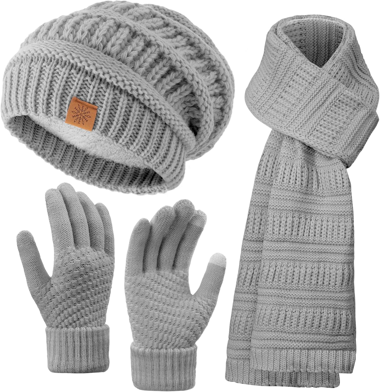 Winter Beanie Hat Scarf Gloves Set, Winter Clothes for Women, Fleece Lined Hats Touchscreen Gloves Thick Neck Warmer