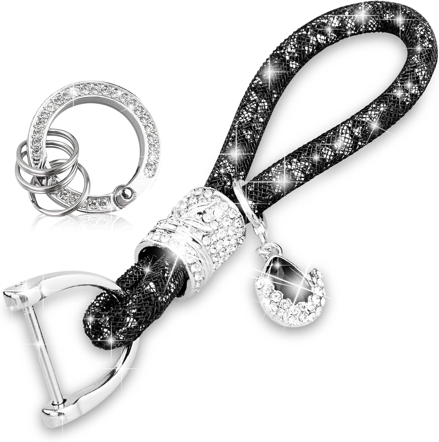 Cute Wrist Car Keychain for Women, Crystal Keychain Accessories，Bling Wrist Lanyard for Keys, Car Key