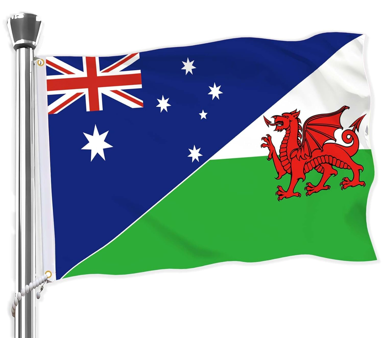 Welsh Flag,3X5 FT Wales Flag,36X60 Inch Large Digitial Double-Printed Durable 150D Thick Polyester Decorations with 2 Brass Grommet image number 2