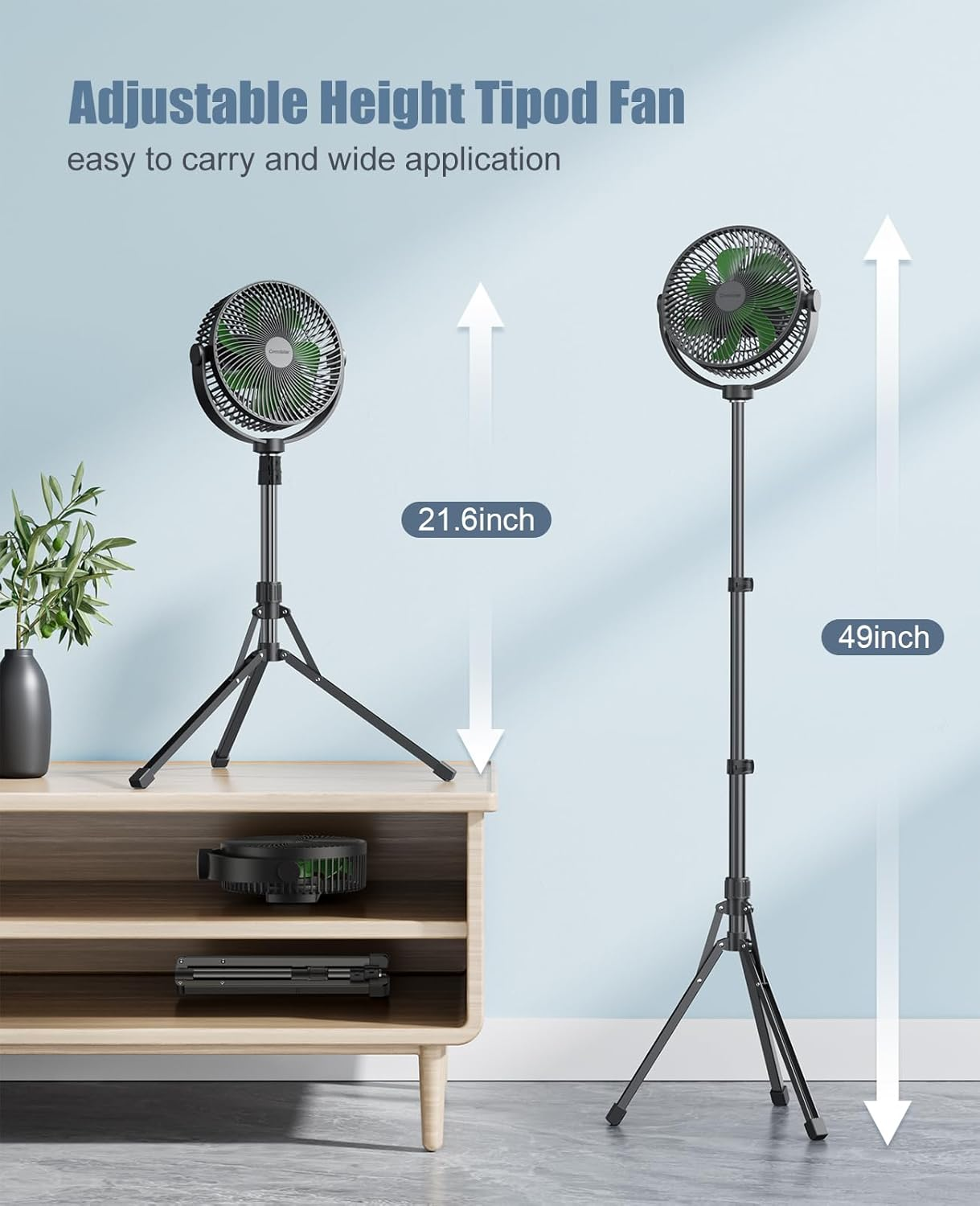 10000 Mah Pedestal Fan with 8.5'' Frame, 4 Speeds Air Circulator Fan, Portable Desk Fan with Adjustable Height, Max 40 H, Rechargeable Standing Fan, Included a Hook, Quiet for Home, Office, Outdoor image number 5