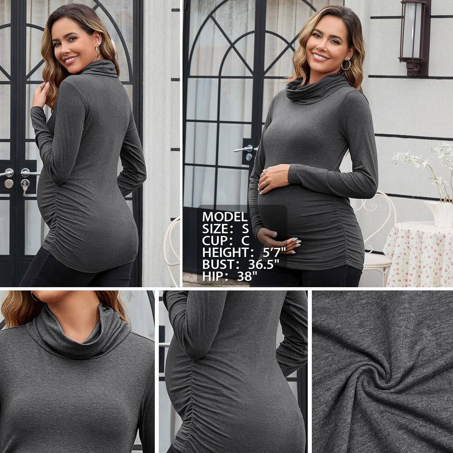 GINKANA Maternity Long Sleeve Shirts Cowl Neck Pregnancy Pullover Tops Basic Lightweight Tee Sweatshirts Tunic image number 3