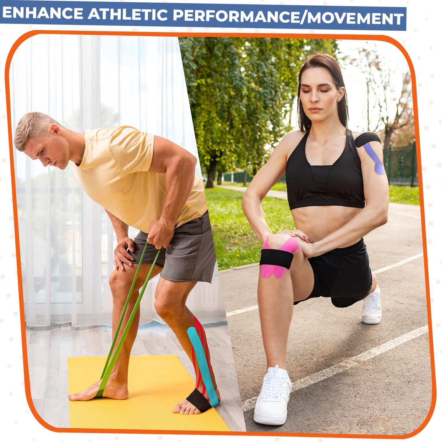 (2 Pack) Kinesiology Tape for Physical Therapy Sports Athletes &ndash; Latex Free Elastic, Water Resistant Kinetic Uncut Kinesiology Tape for Knee Pain, Elbow & Shoulder Muscle - Physio Factory (Blue/Pink) image number 2