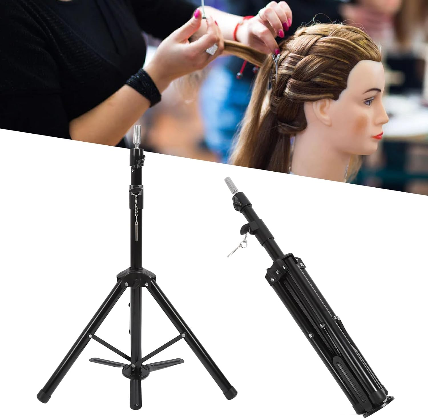 Mannequin Head Stand Tripole Cosmetology Training Holder Hands for Beauty Salon