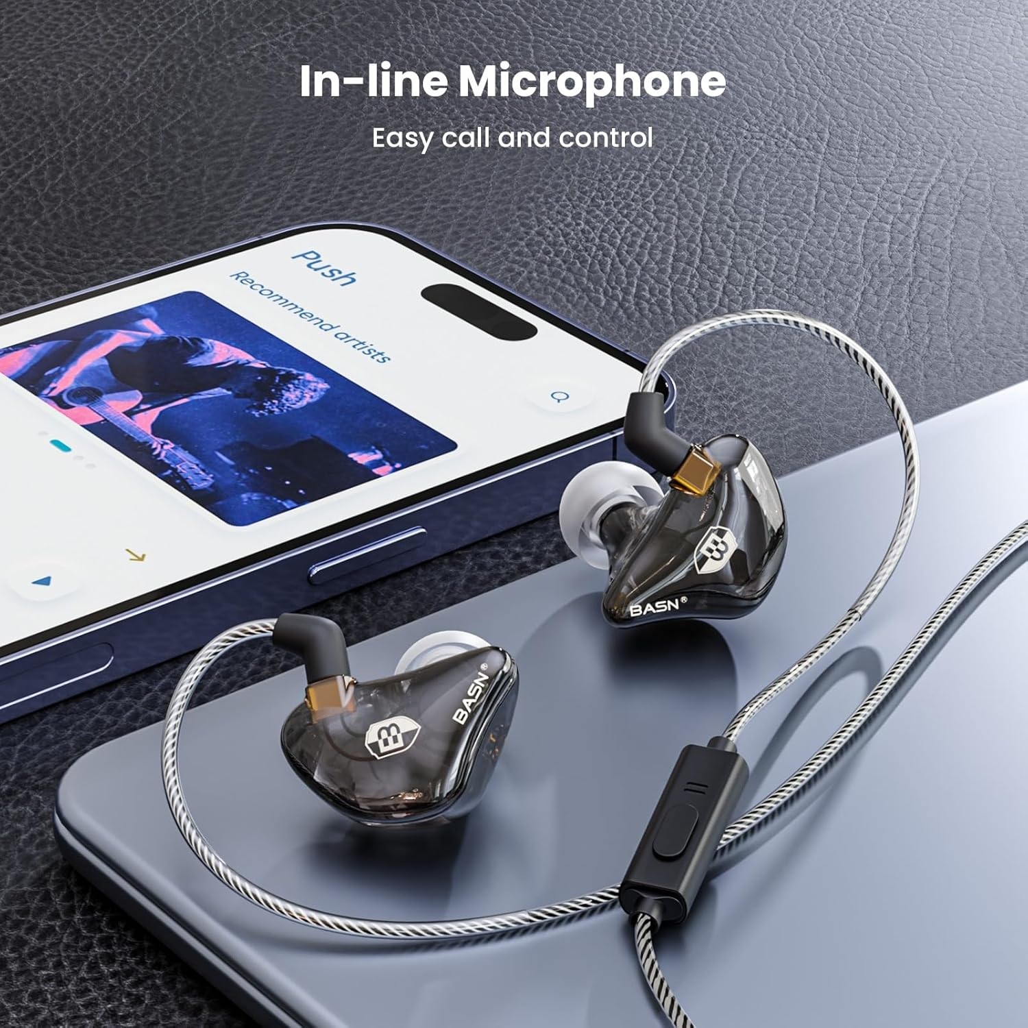 BASN Bsinger Professional in Ear Monitor Headphones, Dual Drivers MMCX IEM Earbuds with Mic, Clear Sound Hifi Earphones for Musicians Drummers and Stage (Black, MMCX)