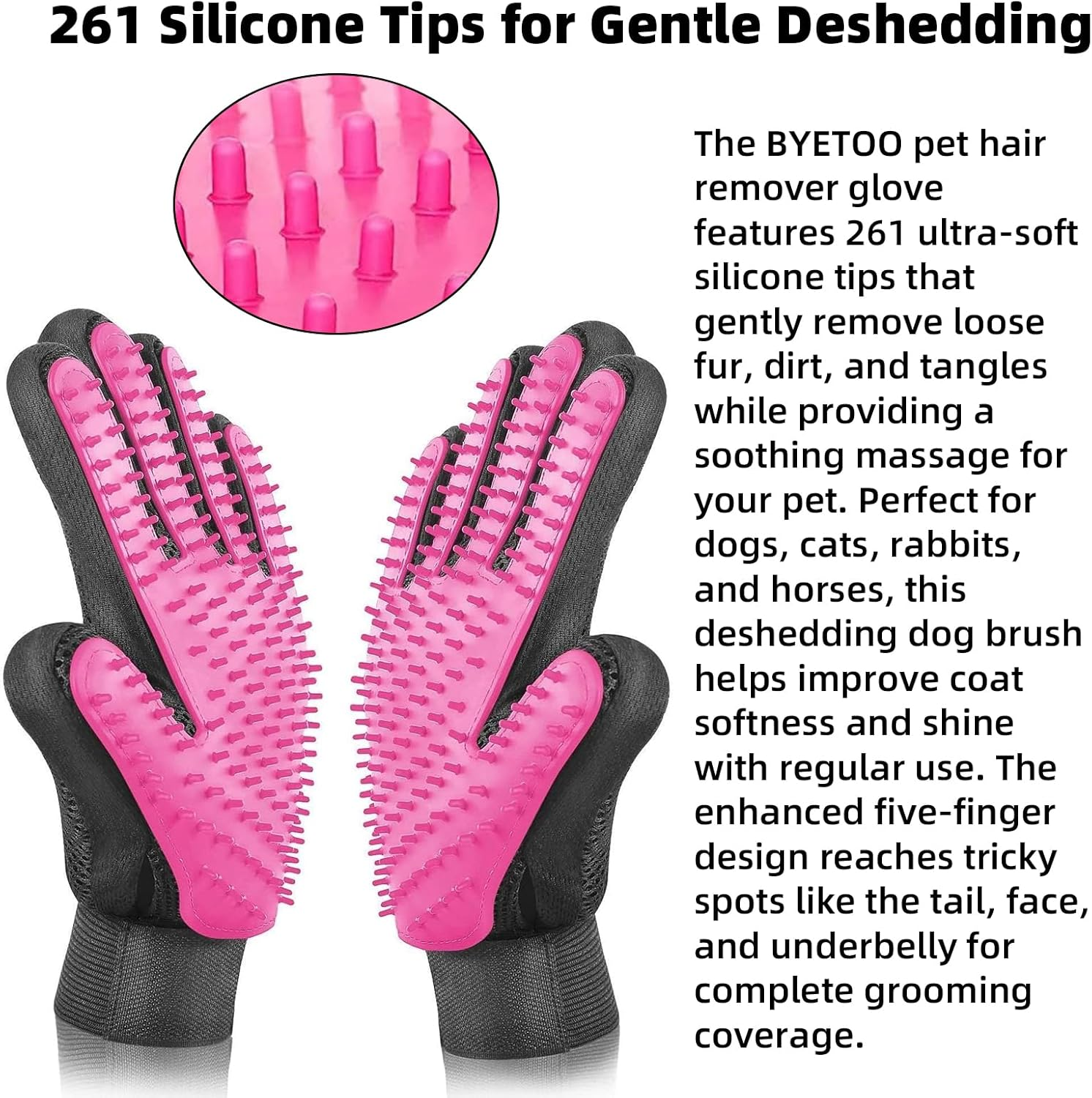 Pet Grooming Glove for Hair Removal and Bathing - 1 Pair Pet Hair Remover Glove for Cat/Dog/Rabbit/Horse with Long/Short Fur, Easy Mess Free Deshedding, BPA Free Pet Grooming Mitt (Pink) image number 2
