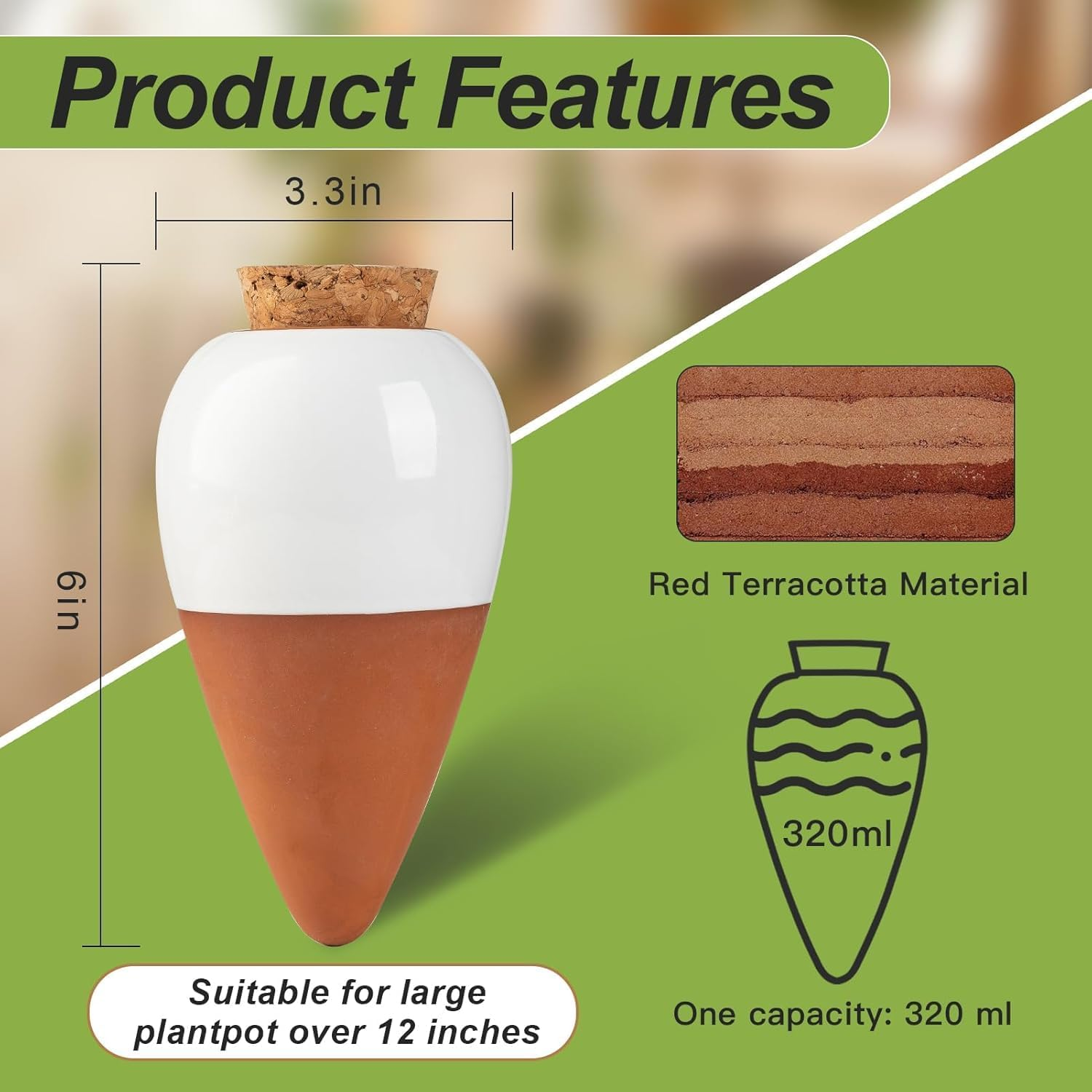 4 Pack Plant Self Watering Globes, Terracotta Watering Spikes, Slow Release Olla Pots Holds 16 Oz, Drip Irrigiation Olla System