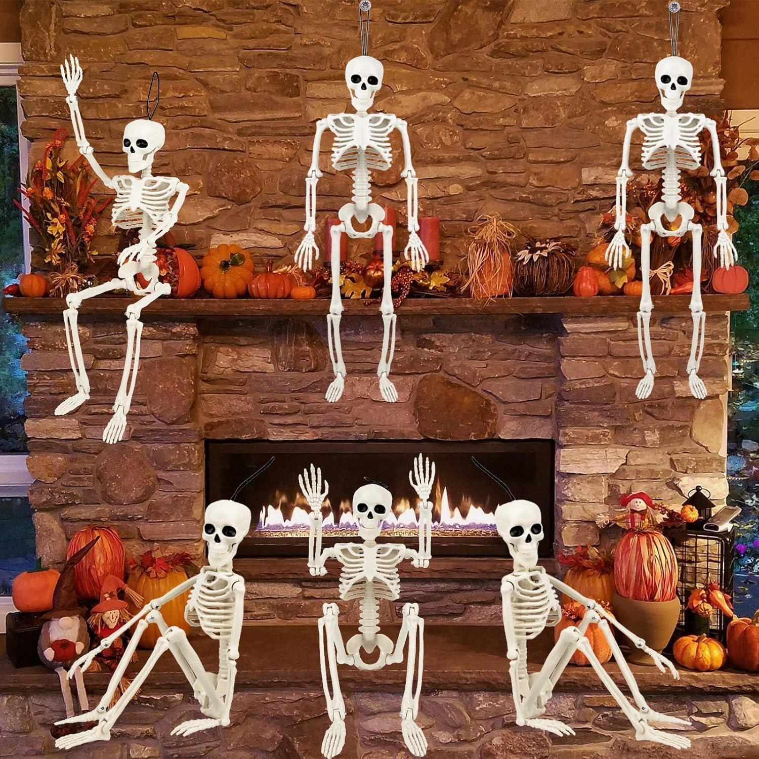 Halloween Skeleton Decorations - 16"(40Cm) Poseable Skeletons for Indoor & Outdoor Spooky Scenes, Perfect for Yard, Party, Haunted House, Graveyard Halloween Decor (6 Pack) image number 3