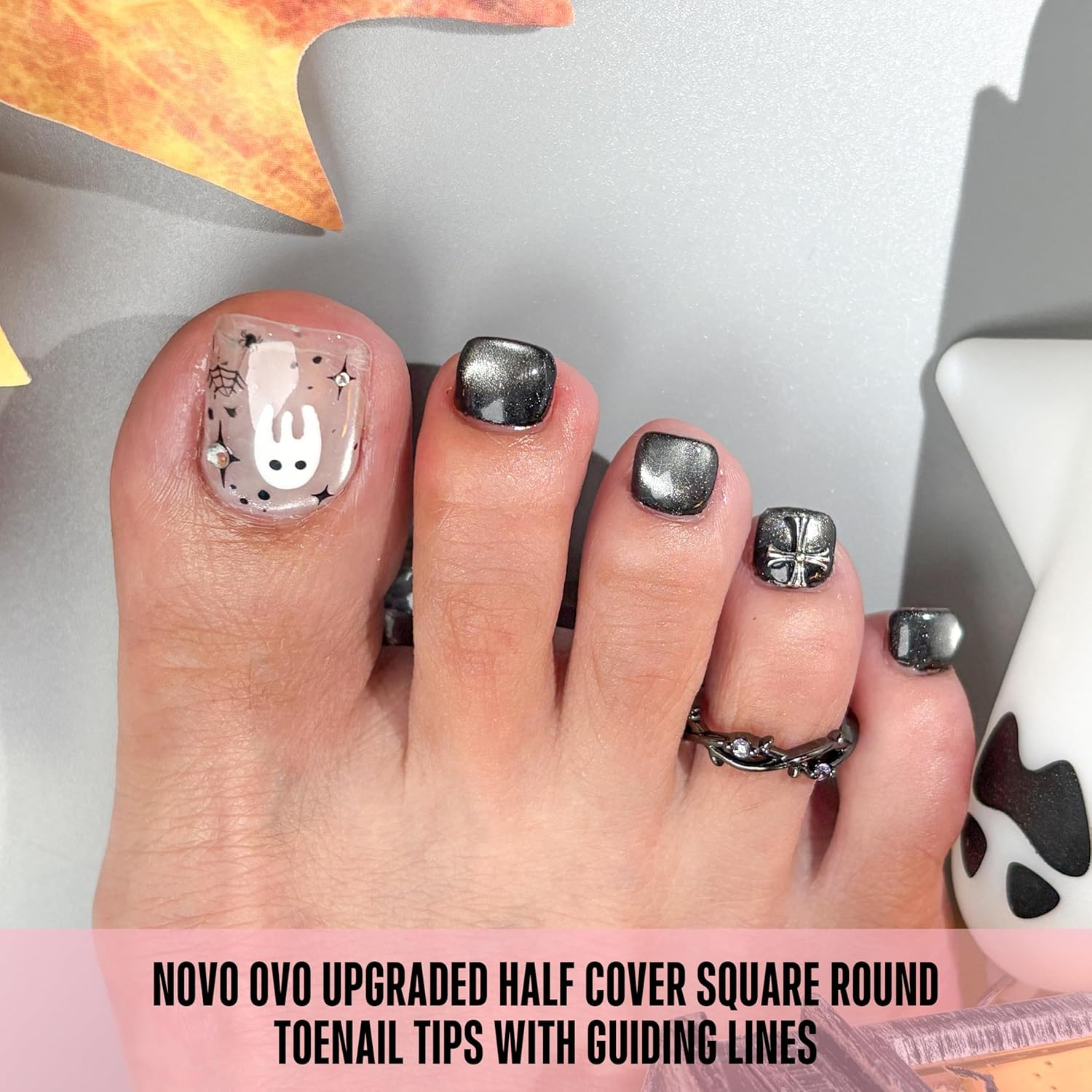 NOVO OVO Upgraded Flexible Half Cover Soft Gel Fake Toe Nail Tips with Auxiliary Line for Toenail Extension, Square round Medium Wide for Men Women Acrylic French Pedicure Salon DIY X 15 Sizes 240 Pcs image number 5