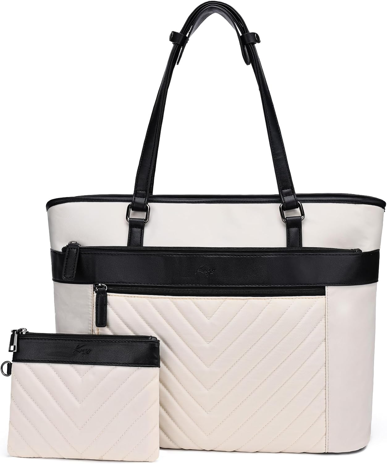 Laptop Tote Bag for Women, KASQO Large Water-Resistant 15.6 Inch Computer Shoulder Bag Ladies Work Tote Leather Handbags Satchel with Clutch Purse for Office School Travel